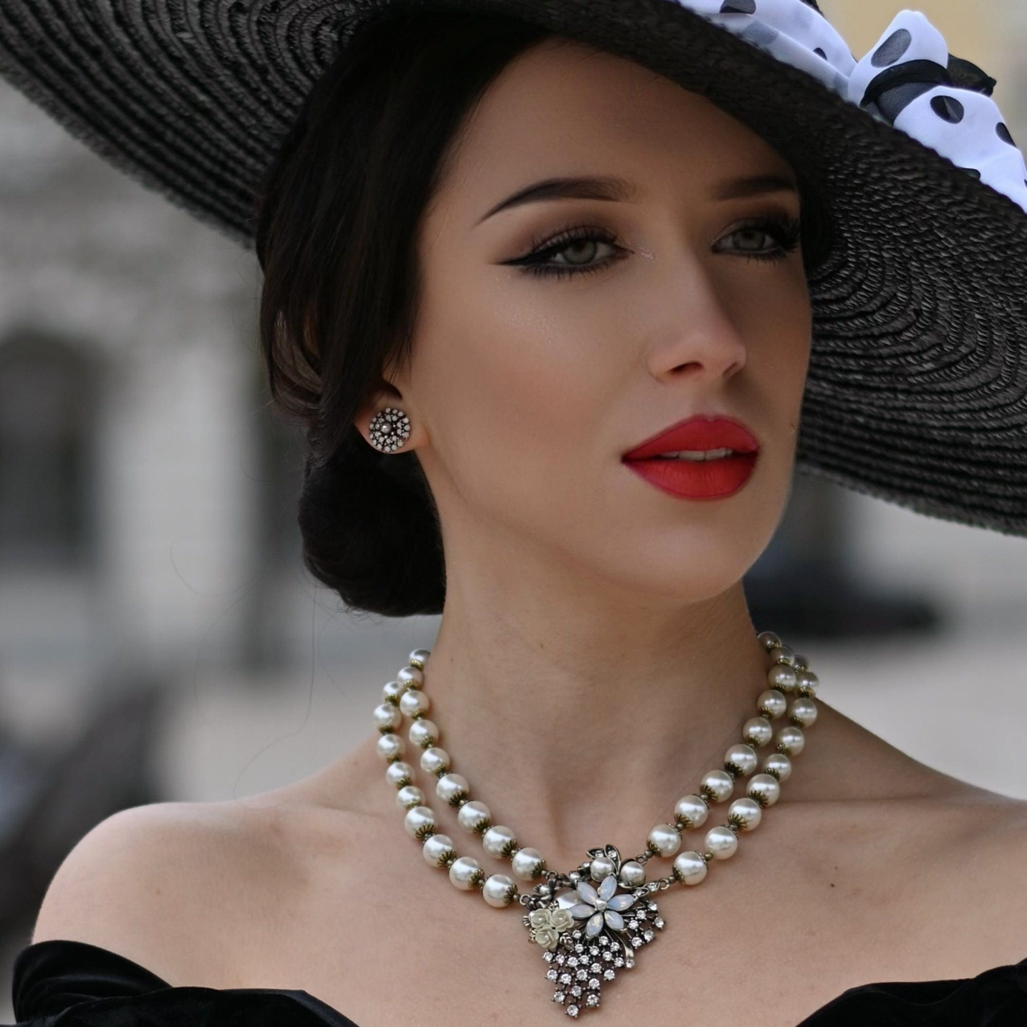 Miriam Haskell Inspired Vintage Pearl & Crystal Studs Lovett & Co