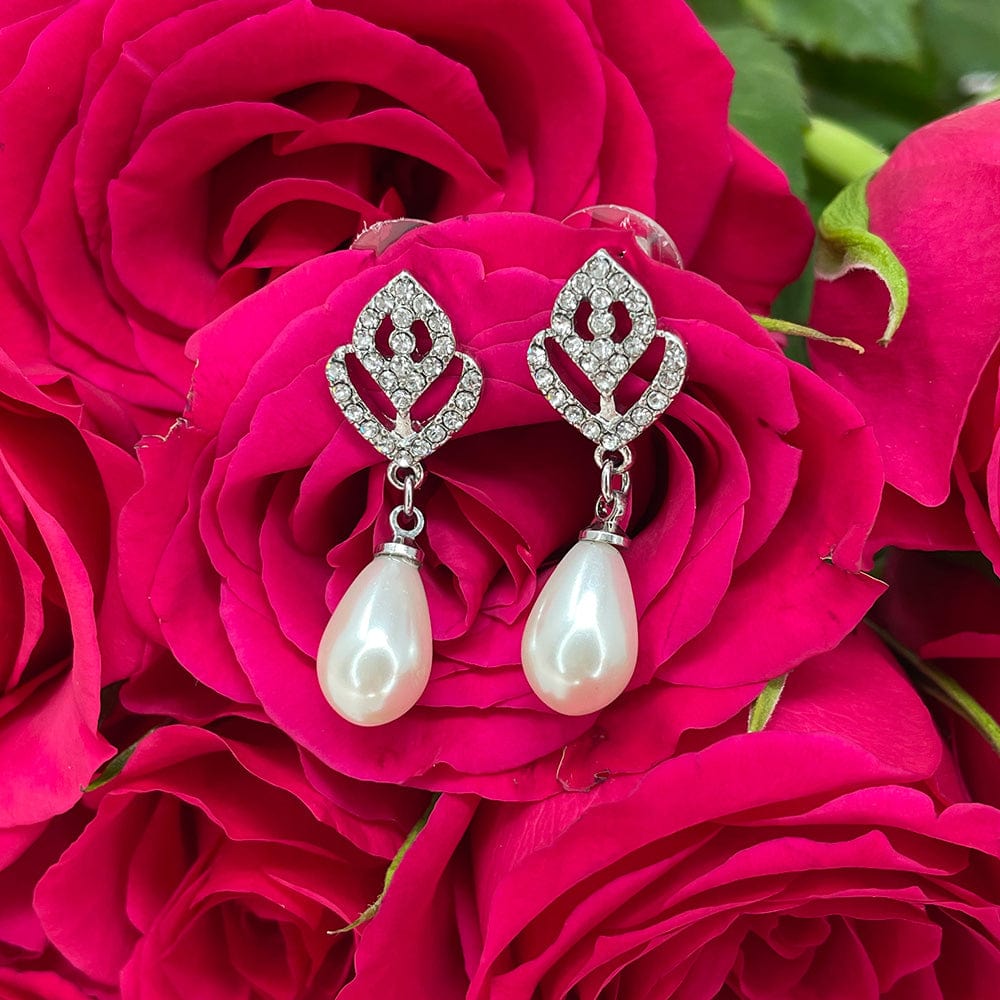 Pearl And Diamante Earrings: Vintage Style Drop Earrings