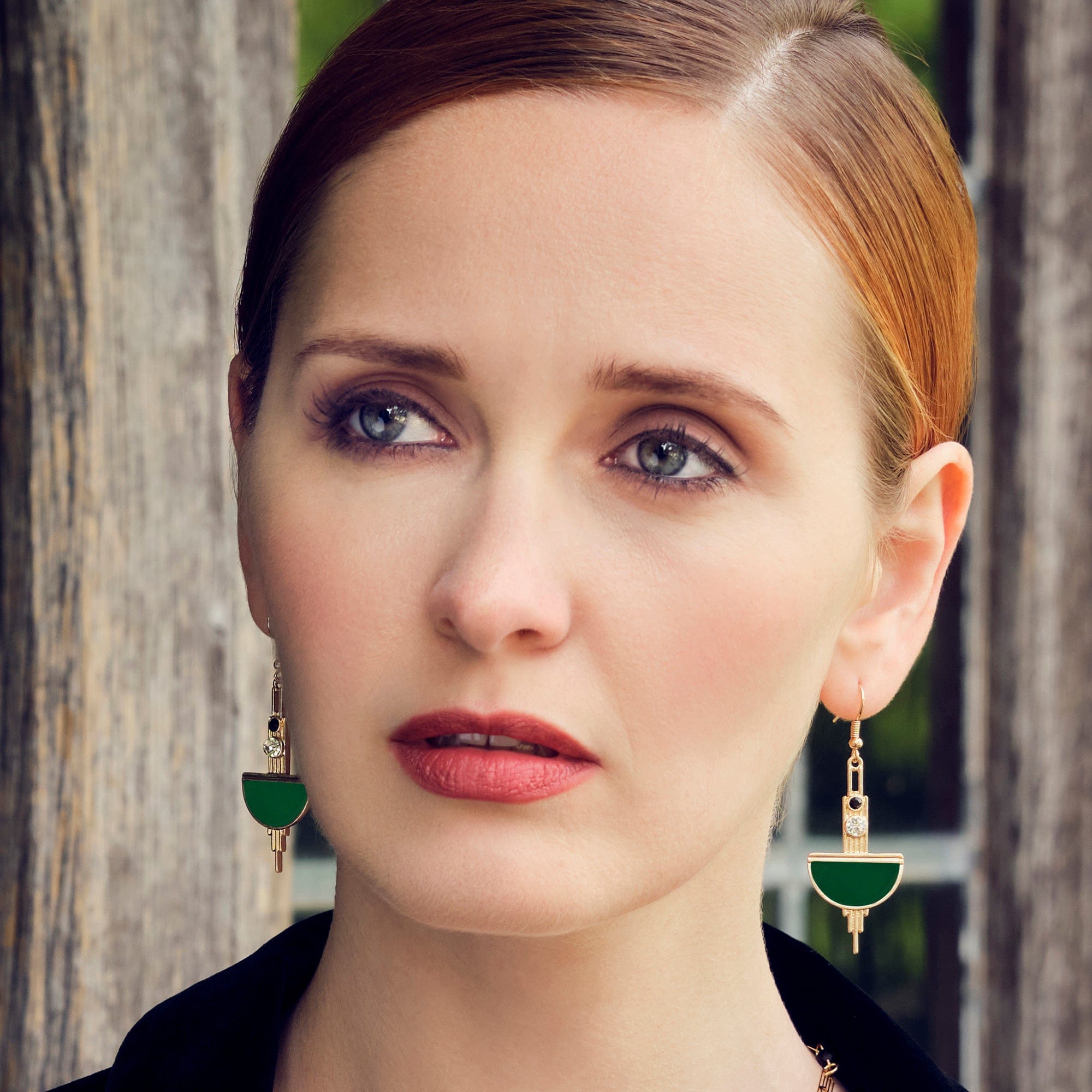 Emerald green and Gold Art Deco Earrings Lovett & Co