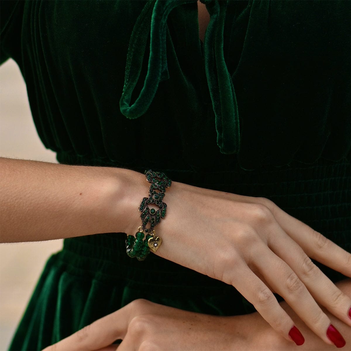 Emerald and Brass art deco bracelet Lovett & Co
