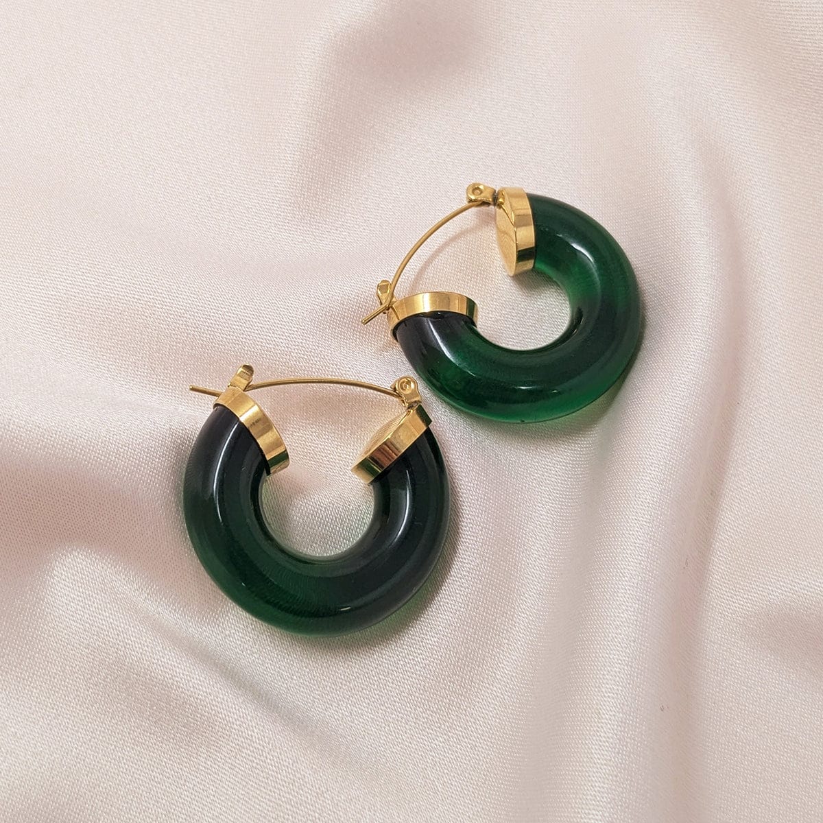 Chunky Green and Gold Resin Vintage Hoop Earrings Lovett & Co