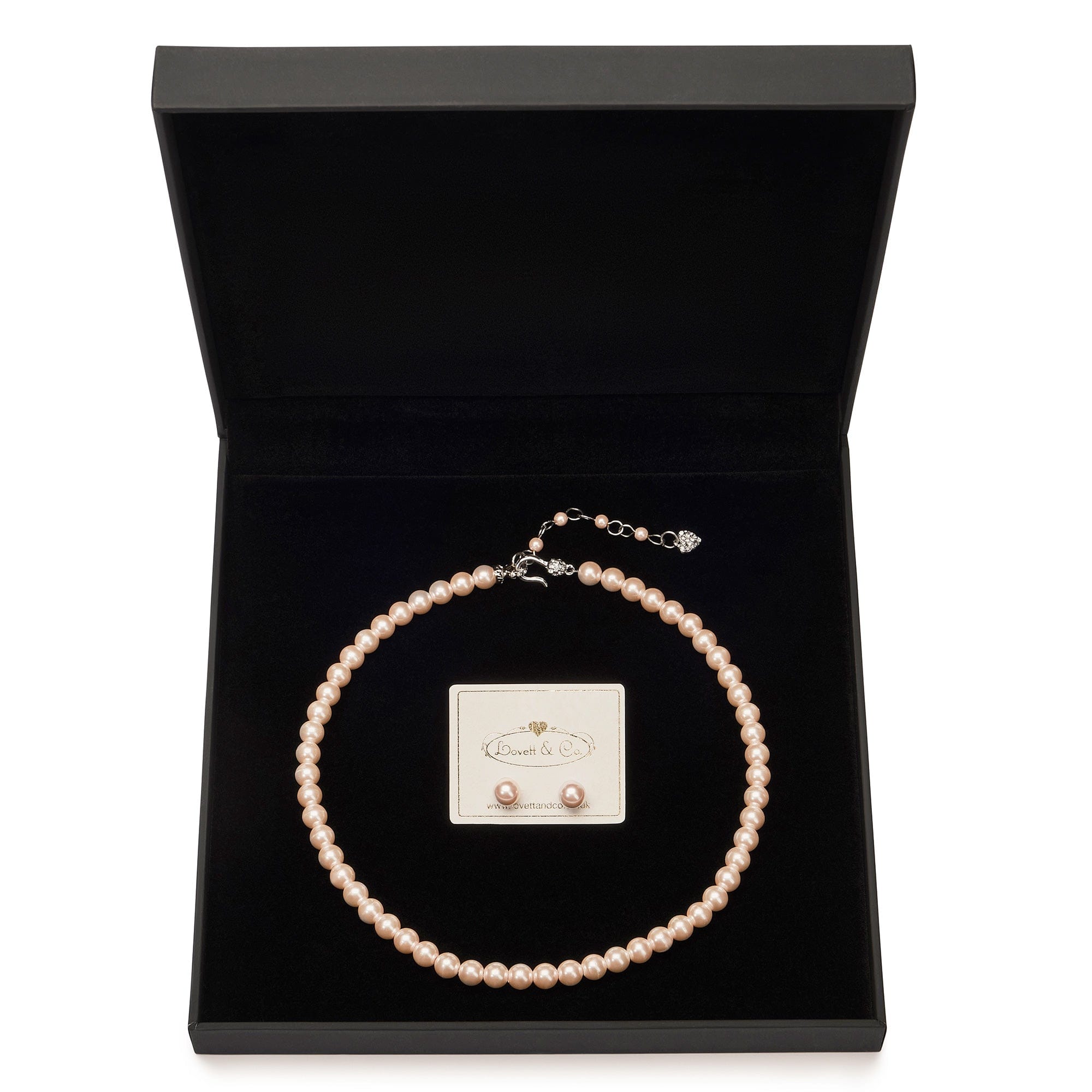 1950s Pink Pearl earrings and necklace set Lovett & Co