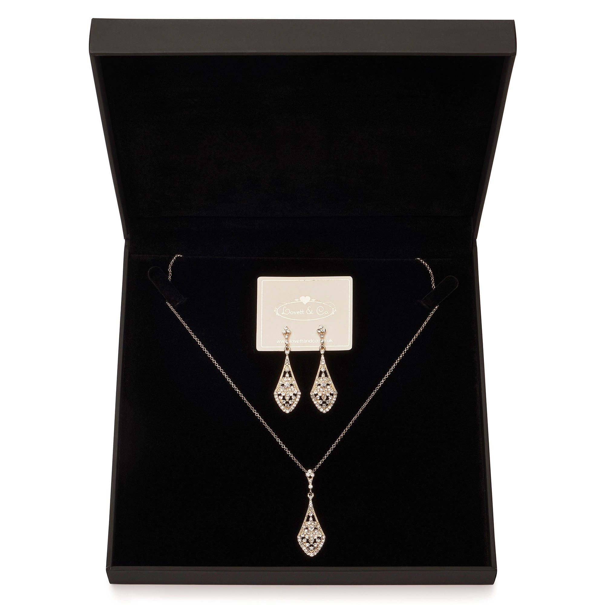 Gold Art Deco earrings and Necklace set Lovett & Co