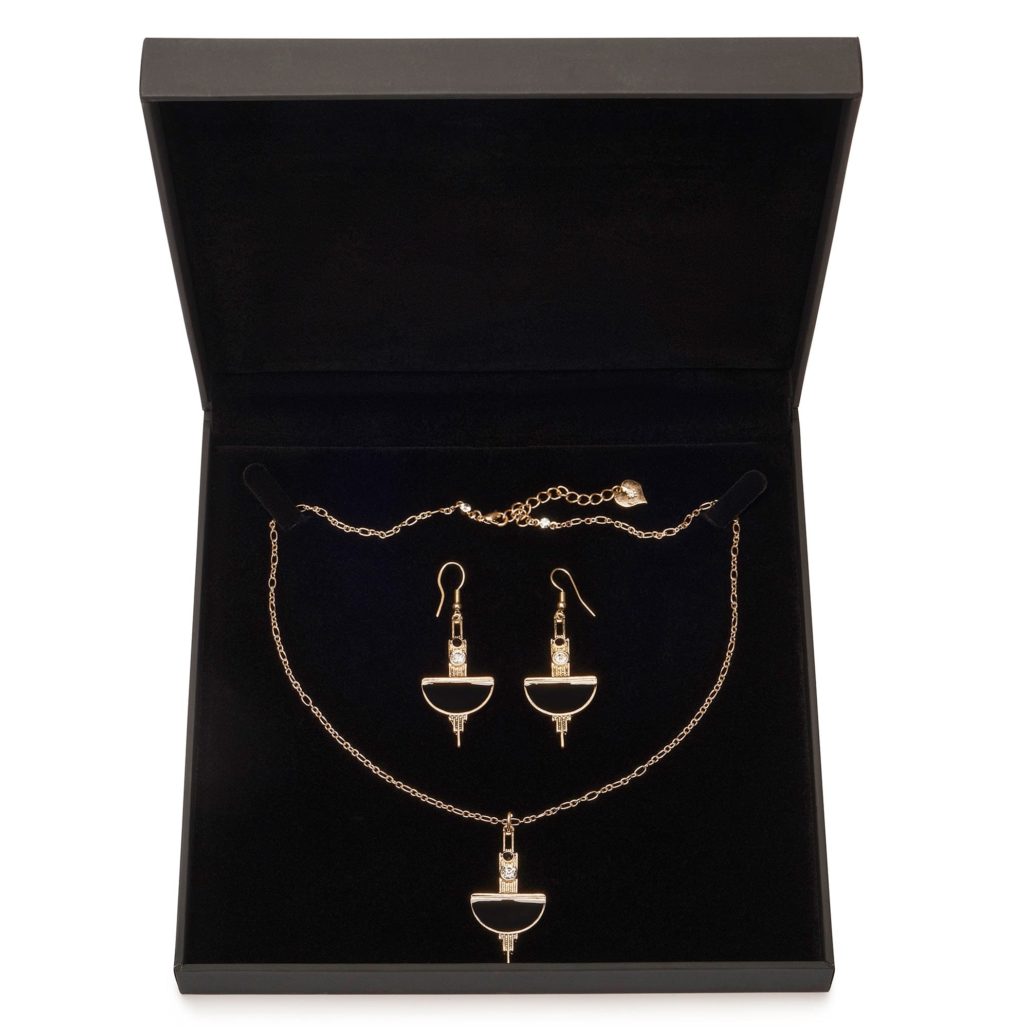 Art Deco Brass Earrings and Necklace Set Lovett & Co