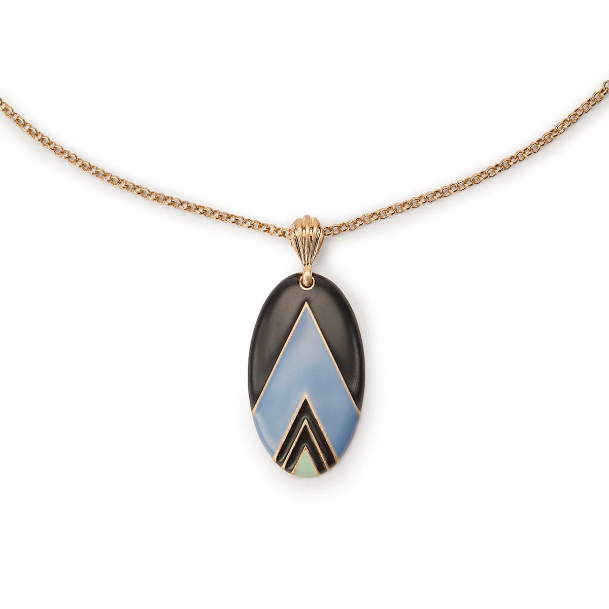 Cornflower Blue Matt Oval Vintage Deco Necklace Lovett & Co