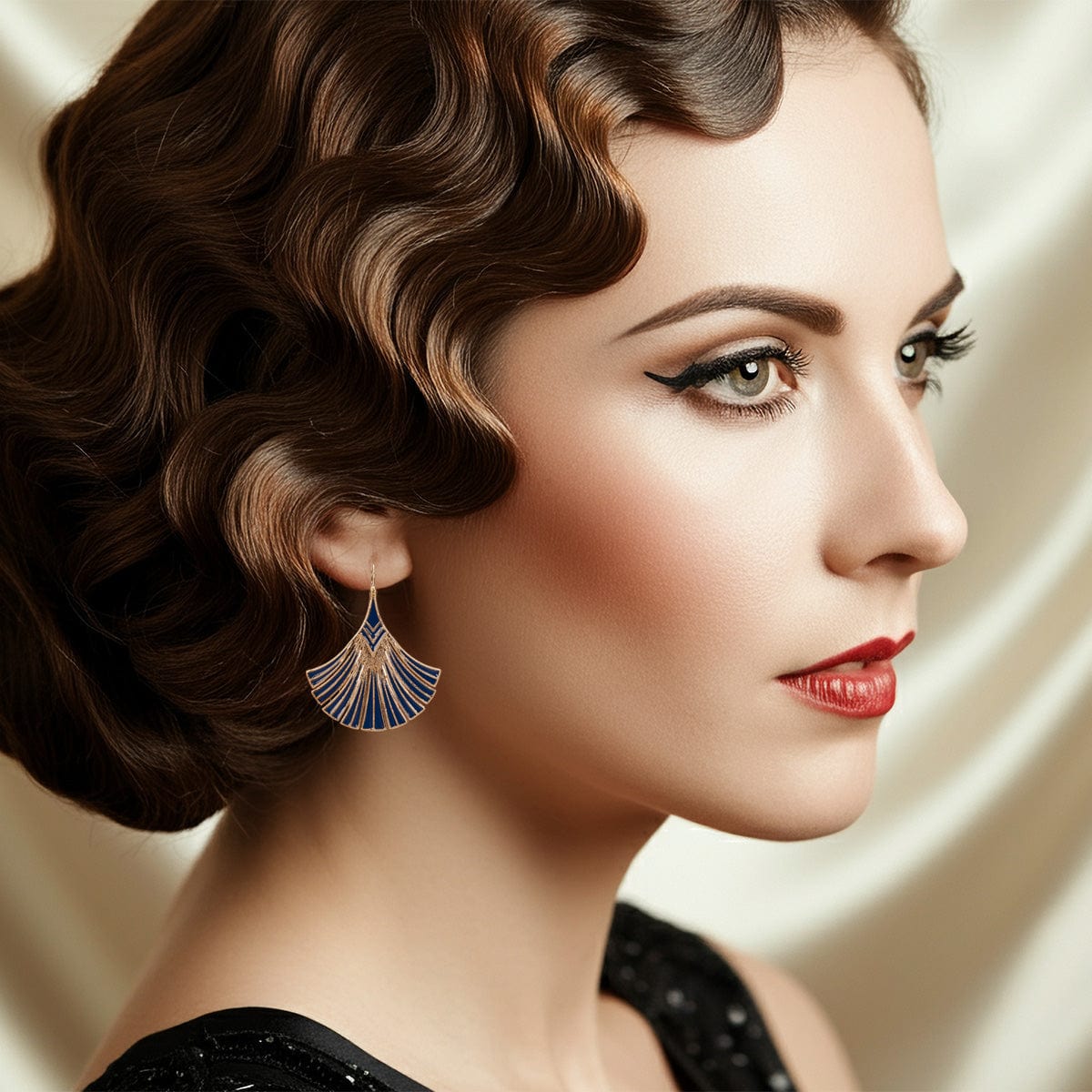 Navy Palm Leaf Earrings Lovett & Co