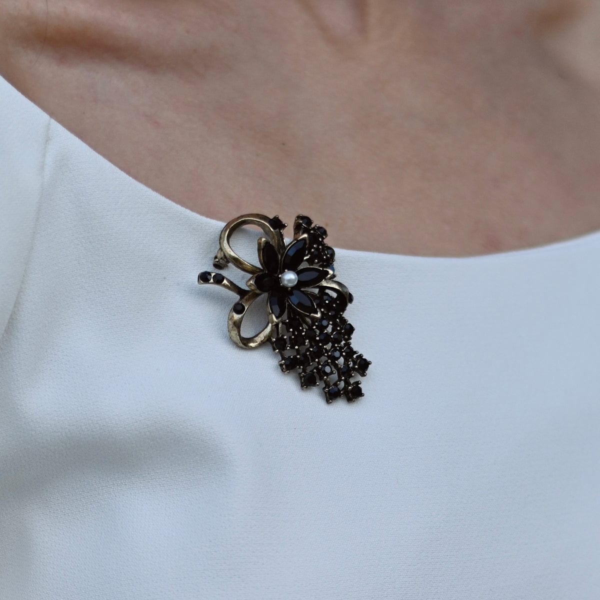 Jet Flower Inspired Miriam Haskell Brooch Lovett & Co