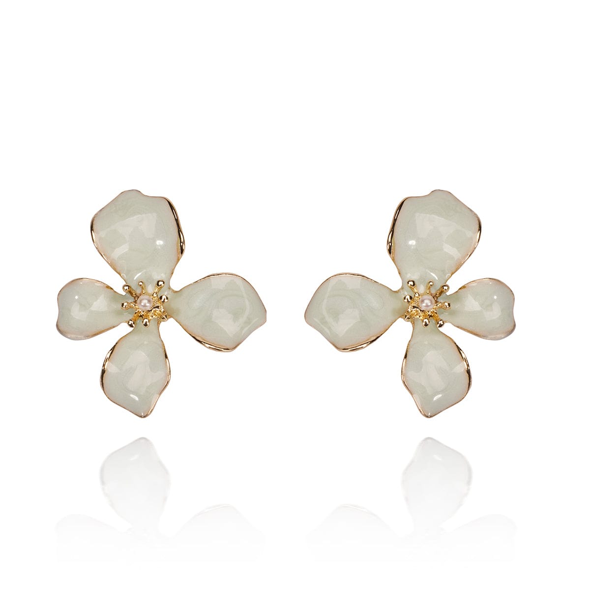 1950s Pistachio Pearlised Statement Flower Earrings Lovett & Co