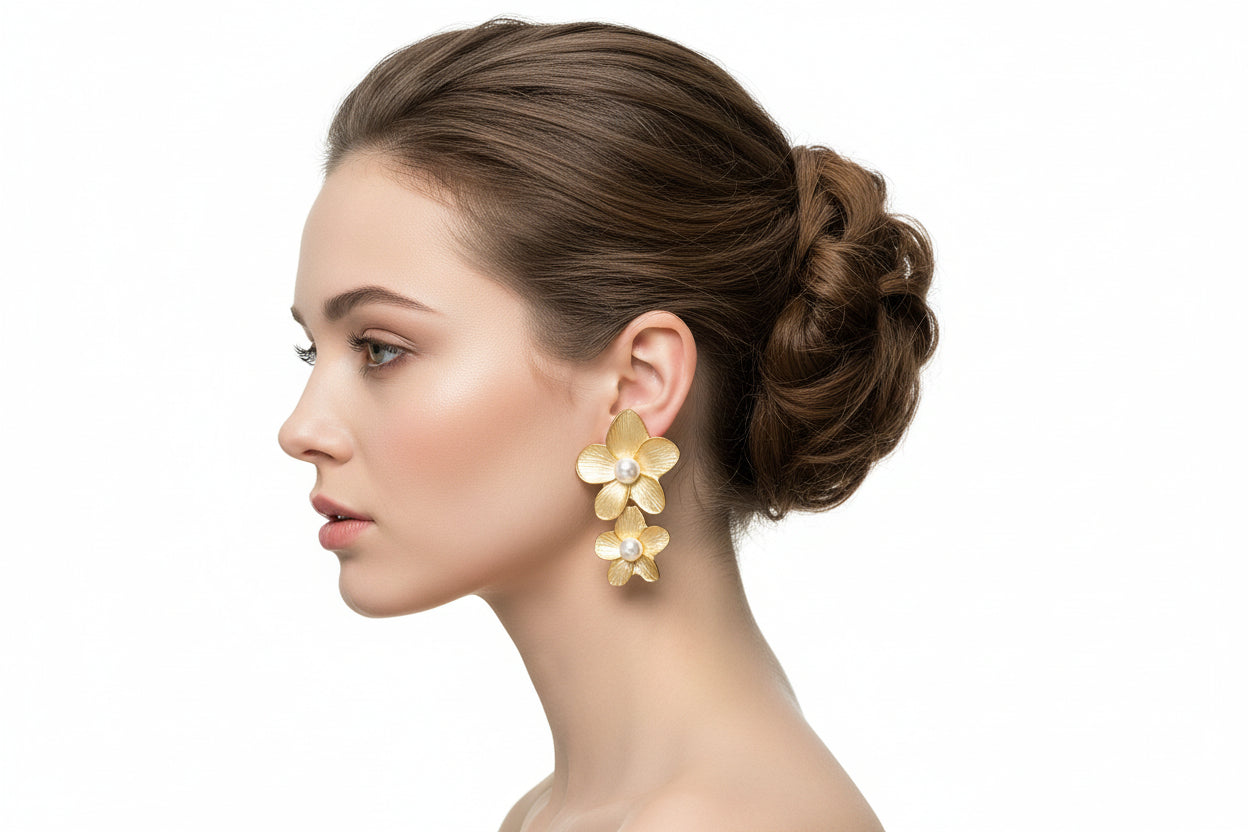 1950s Large Gold Flower Earrings Lovett & Co