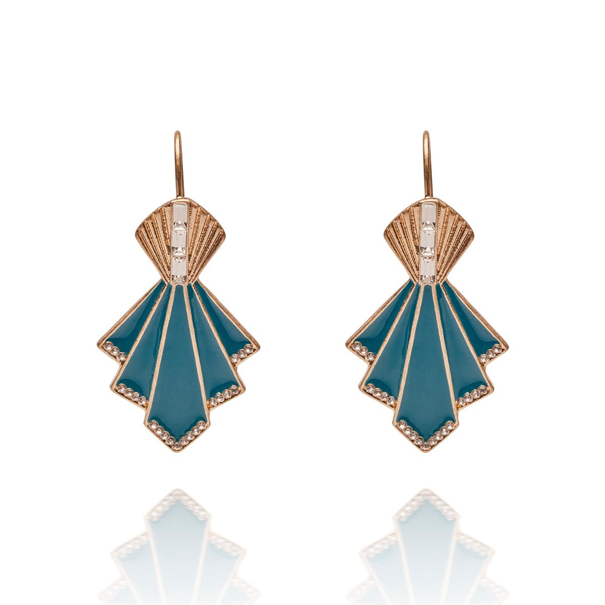 Teal & Gold Art Deco Fan Earrings Lovett & Co