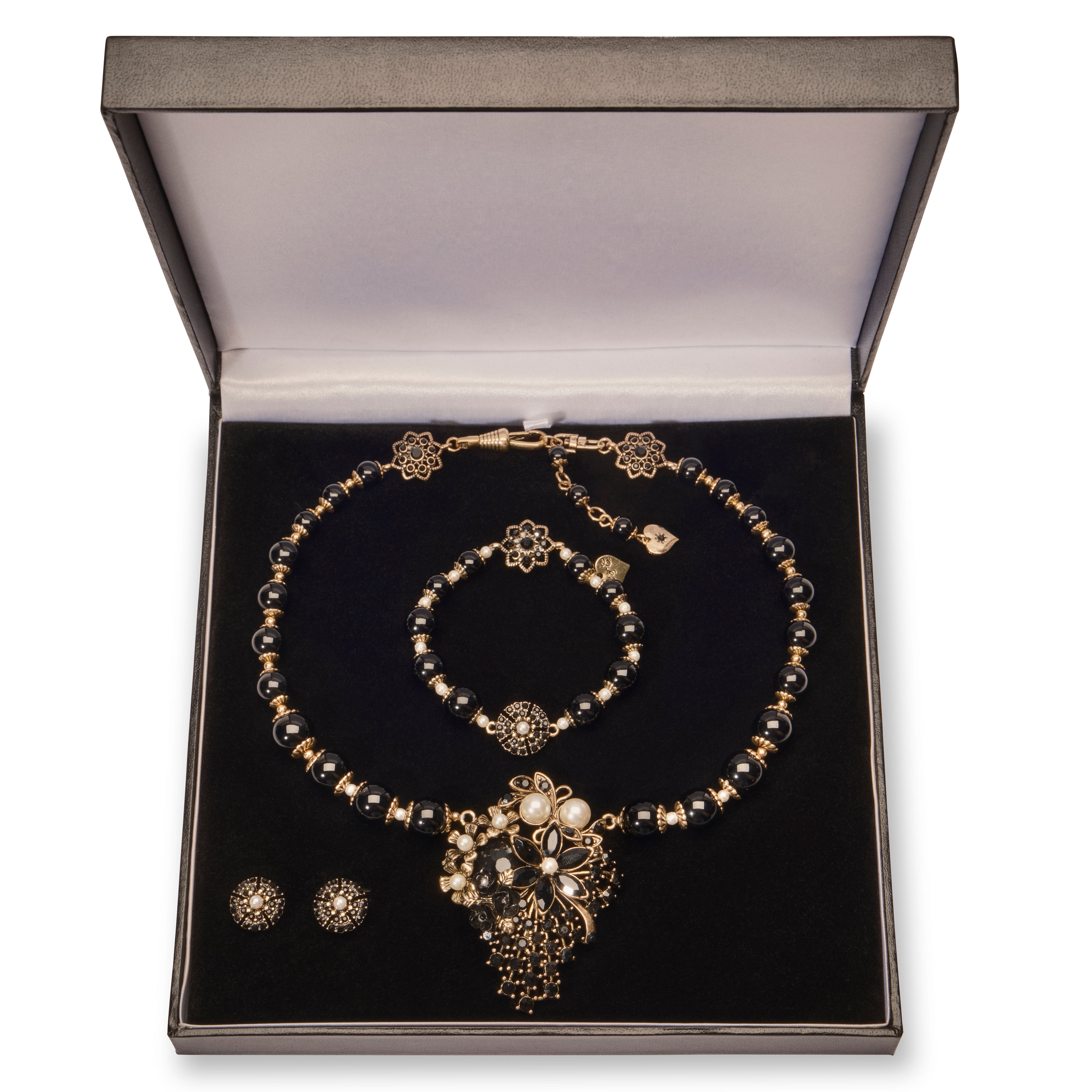 Miriam Haskell Jet bracelet, earrings and necklace set Lovett & Co