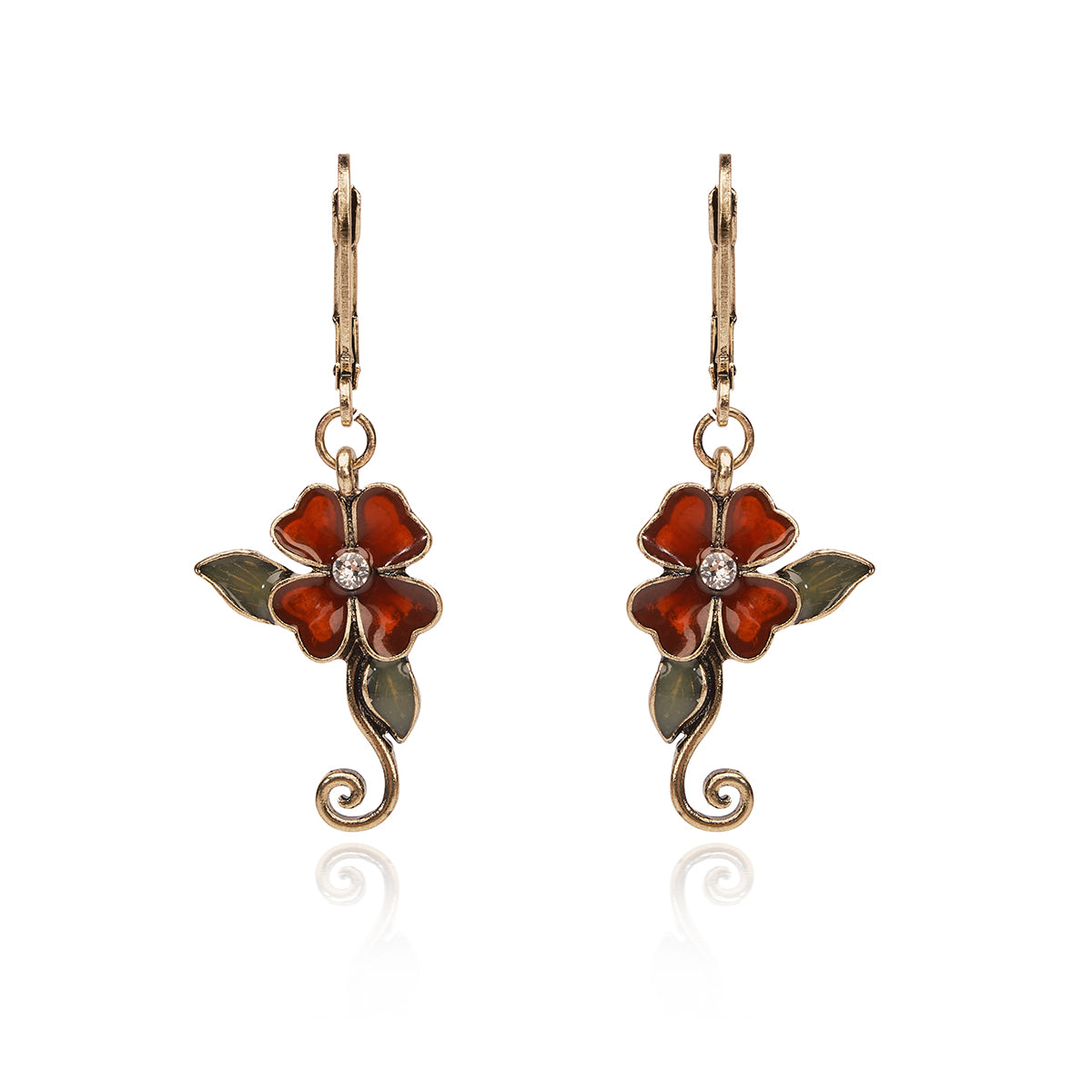 Art Nouveau Burgundy Flower Drop Earrings Lovett & Co