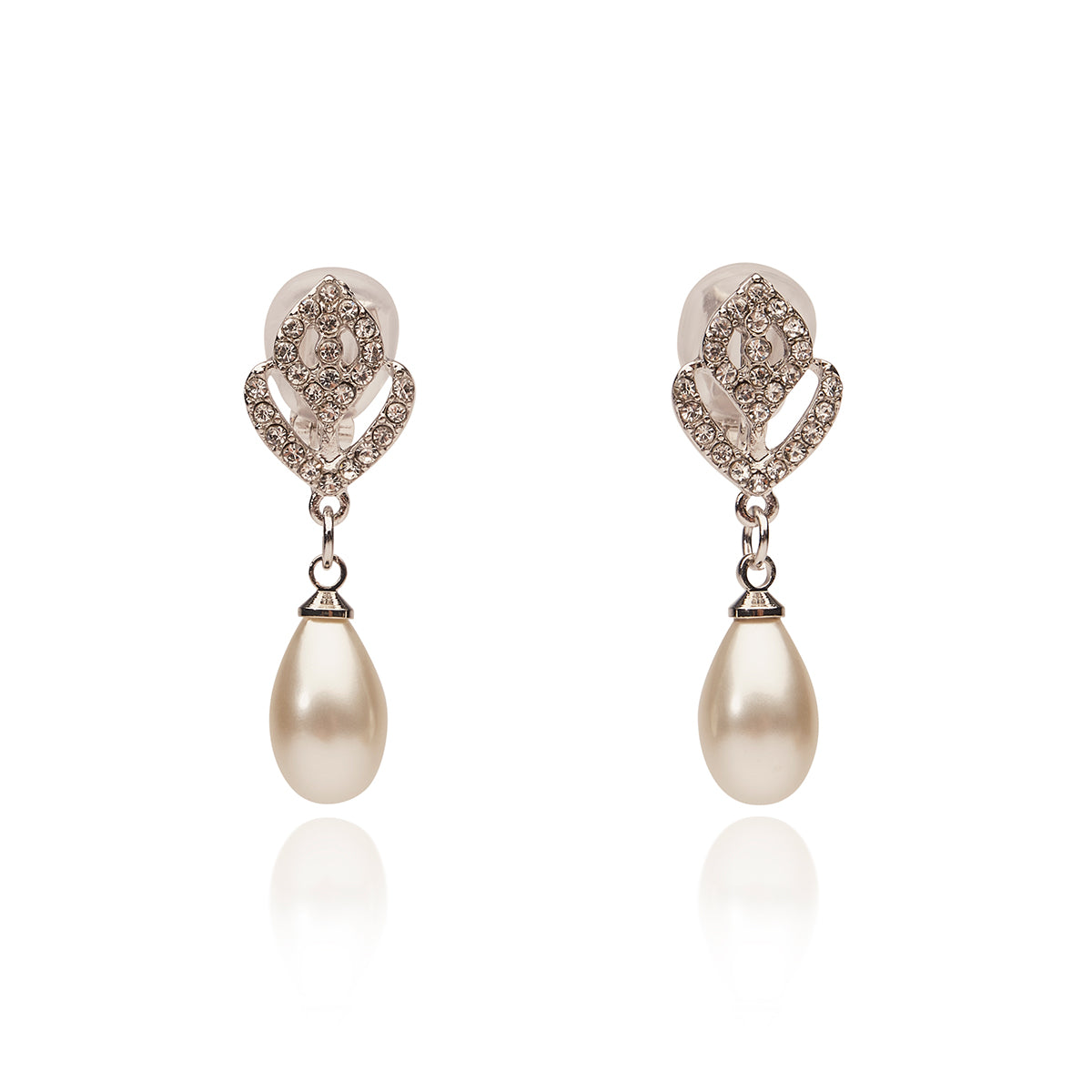 Vintage pearl and Diamante clip on drop earrings Lovett & Co
