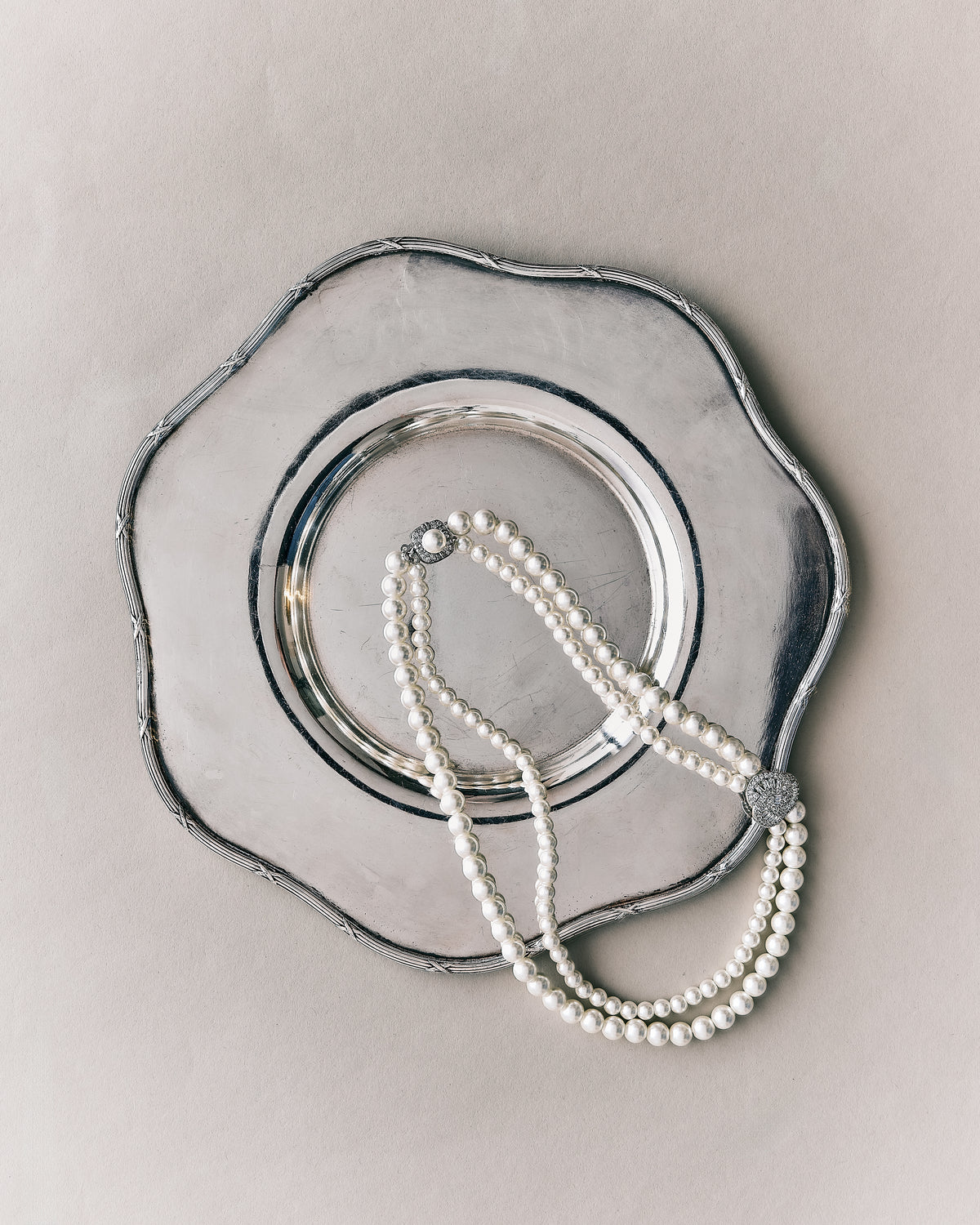 Grace Kelly 2 Row Pearl and Diamante Necklace and Earrings Gift Set by Lovett & Co