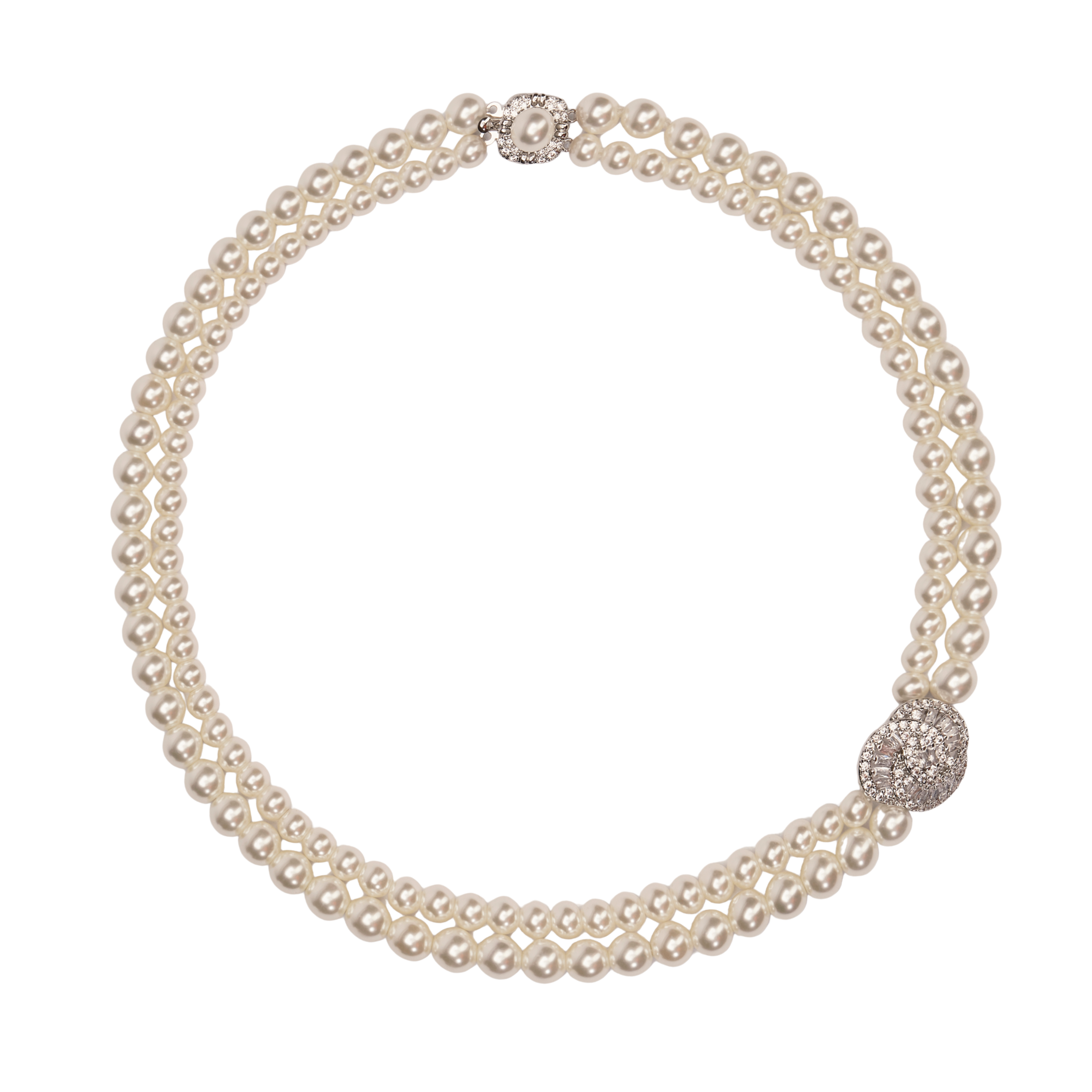 Grace Kelly 2 Row Pearl and Diamante Necklace: Bridal Necklace