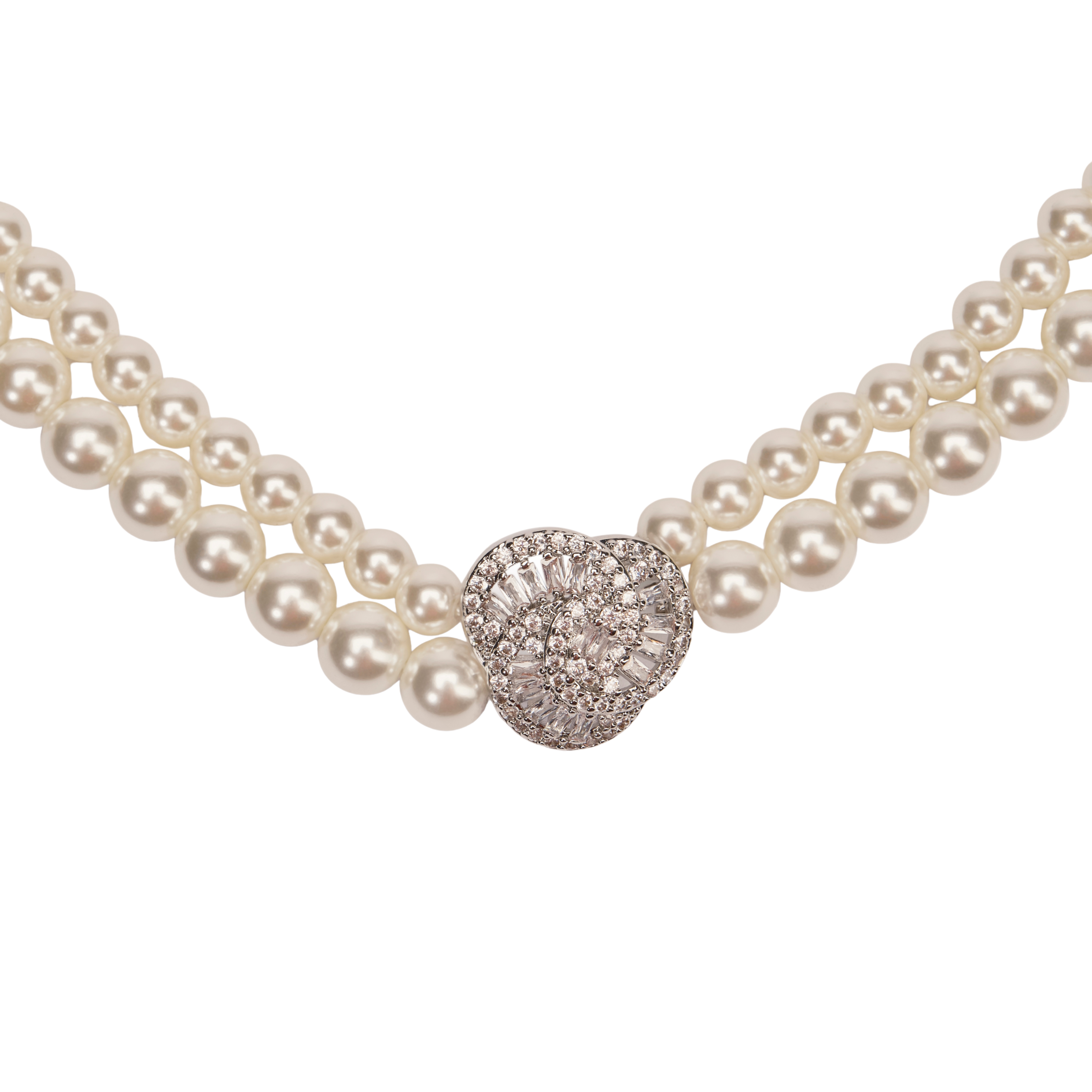 Grace Kelly 2 Row Pearl and Diamante Necklace: Bridal Necklace