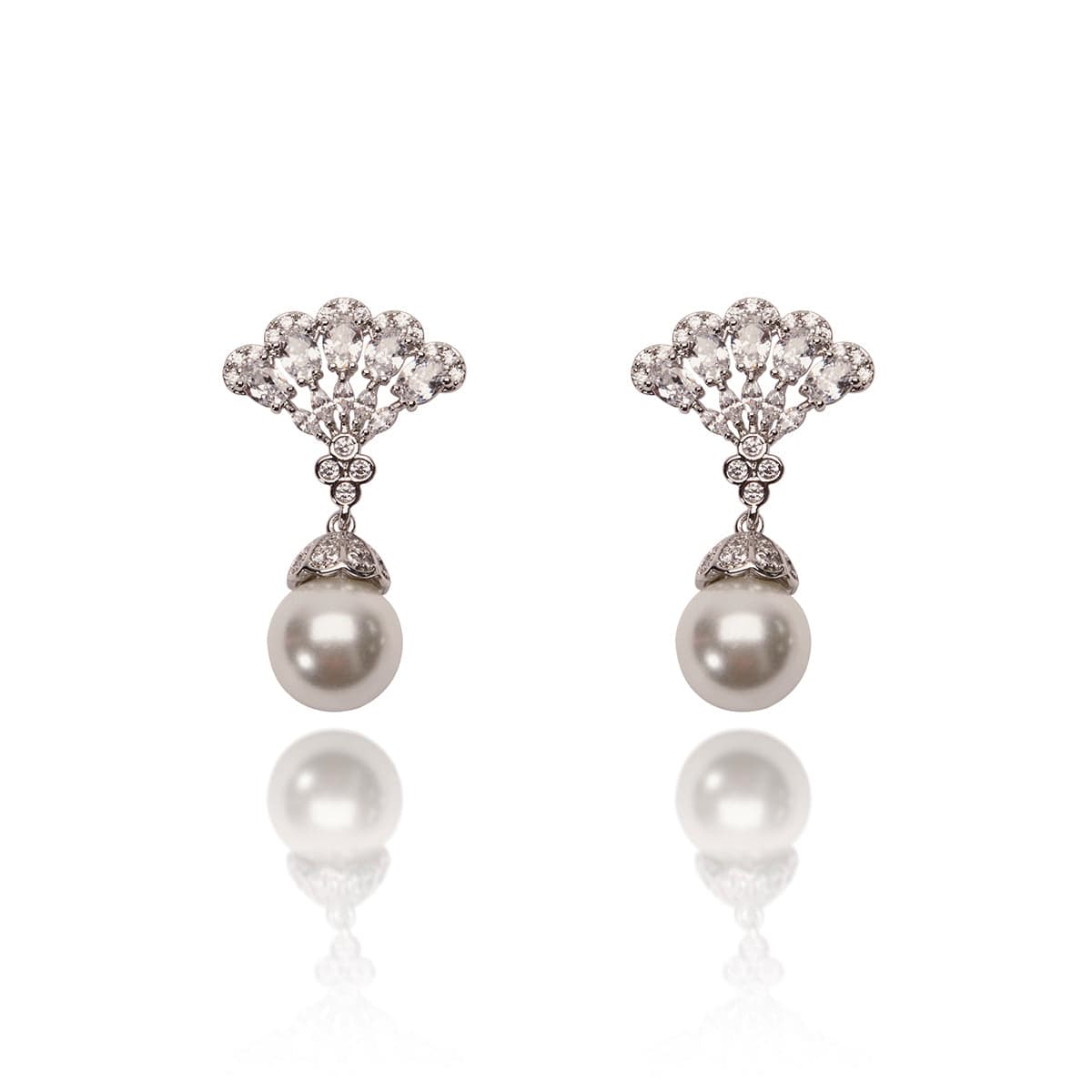 Cubic Zirconia Crystal Lace and Ivory Pearl Short Drop Earring