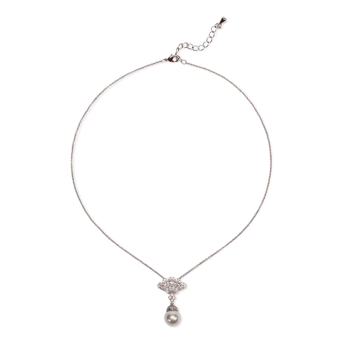 Cubic Zirconia Crystal Lace and Ivory Pearl Pendant Necklace