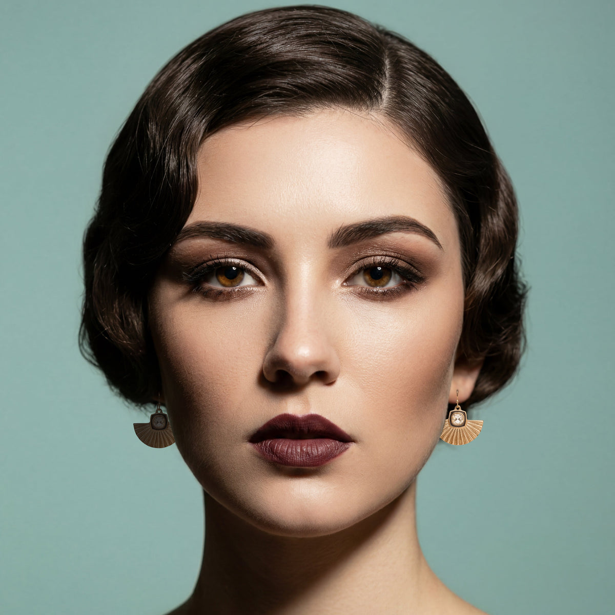 Art Deco Gold Fan Earrings by Lovett and Co.