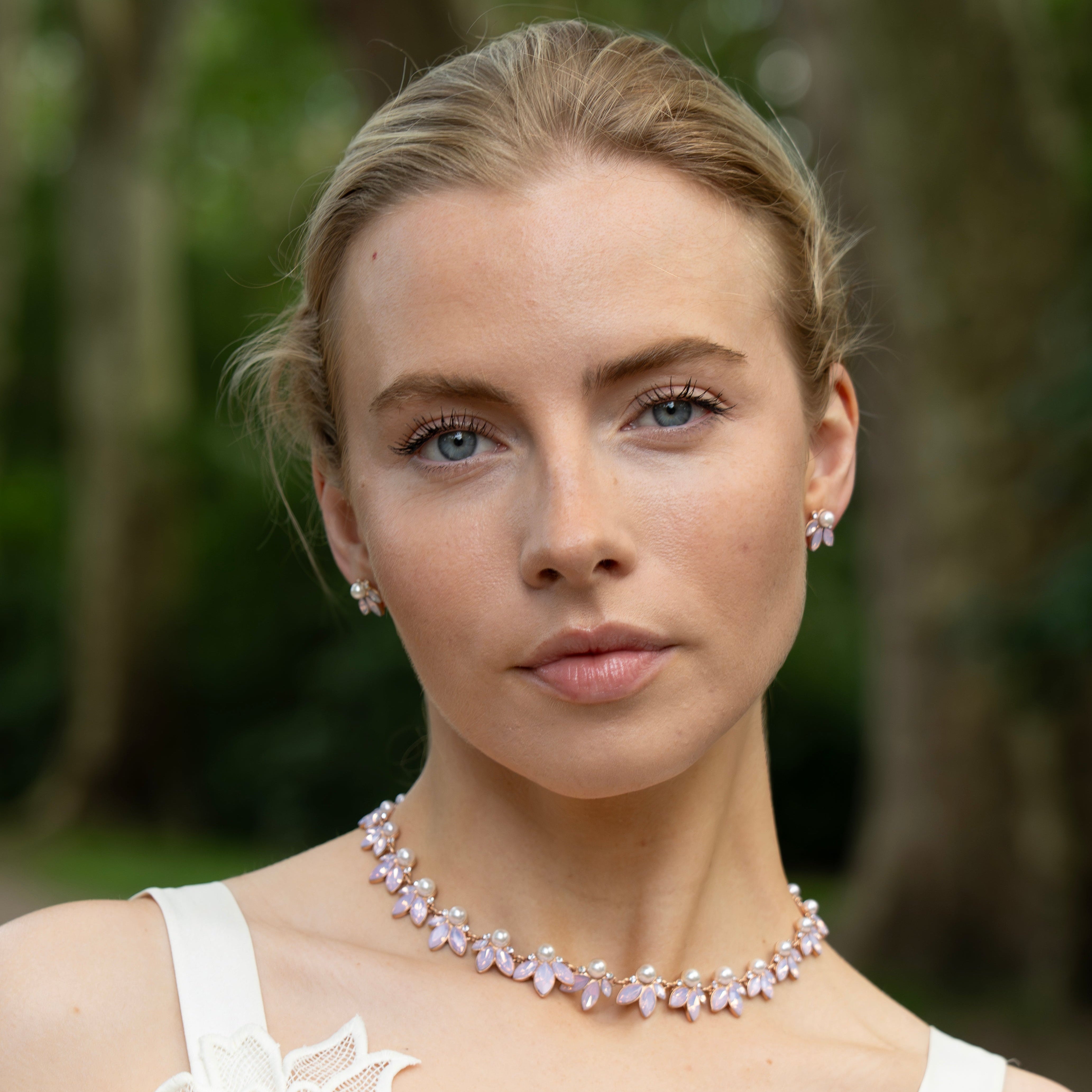 Pink Leaf and Pearl Opal Necklace