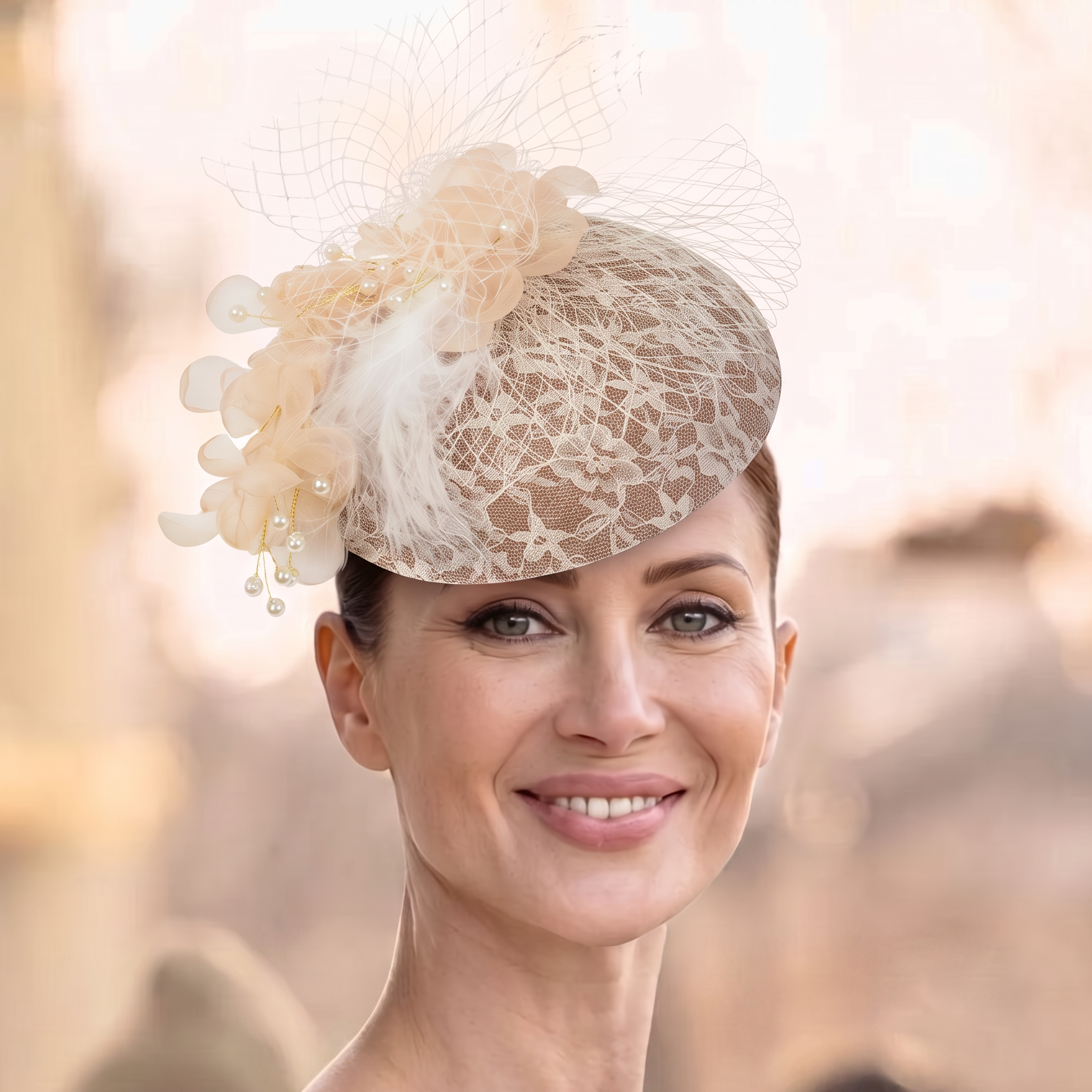 Dusky Pink Birdcage Veil Hat