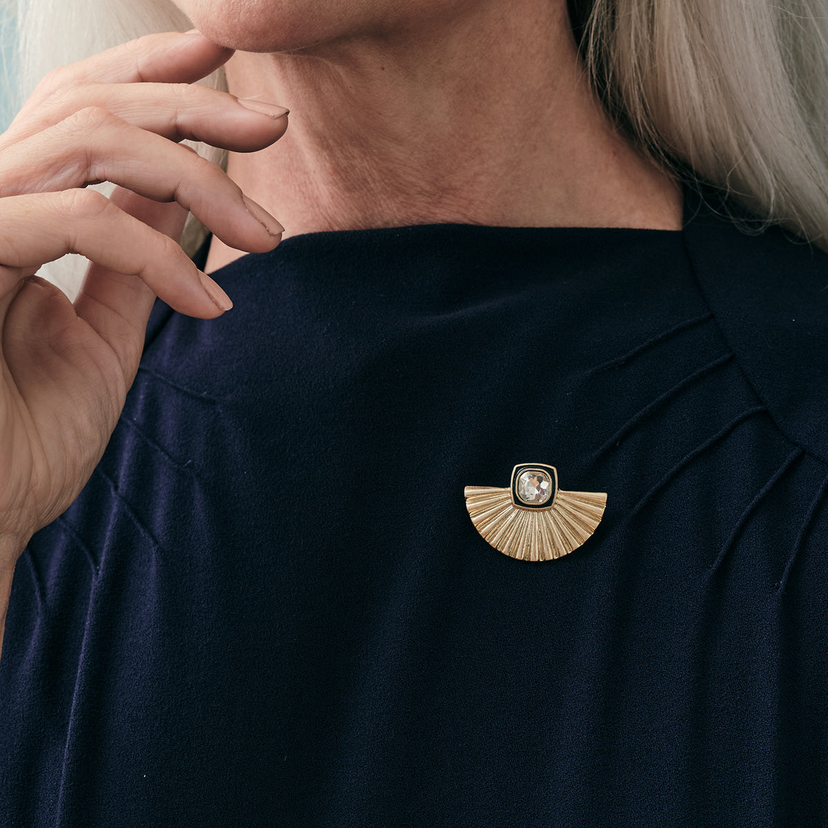 Art Deco Gold Fan Brooch