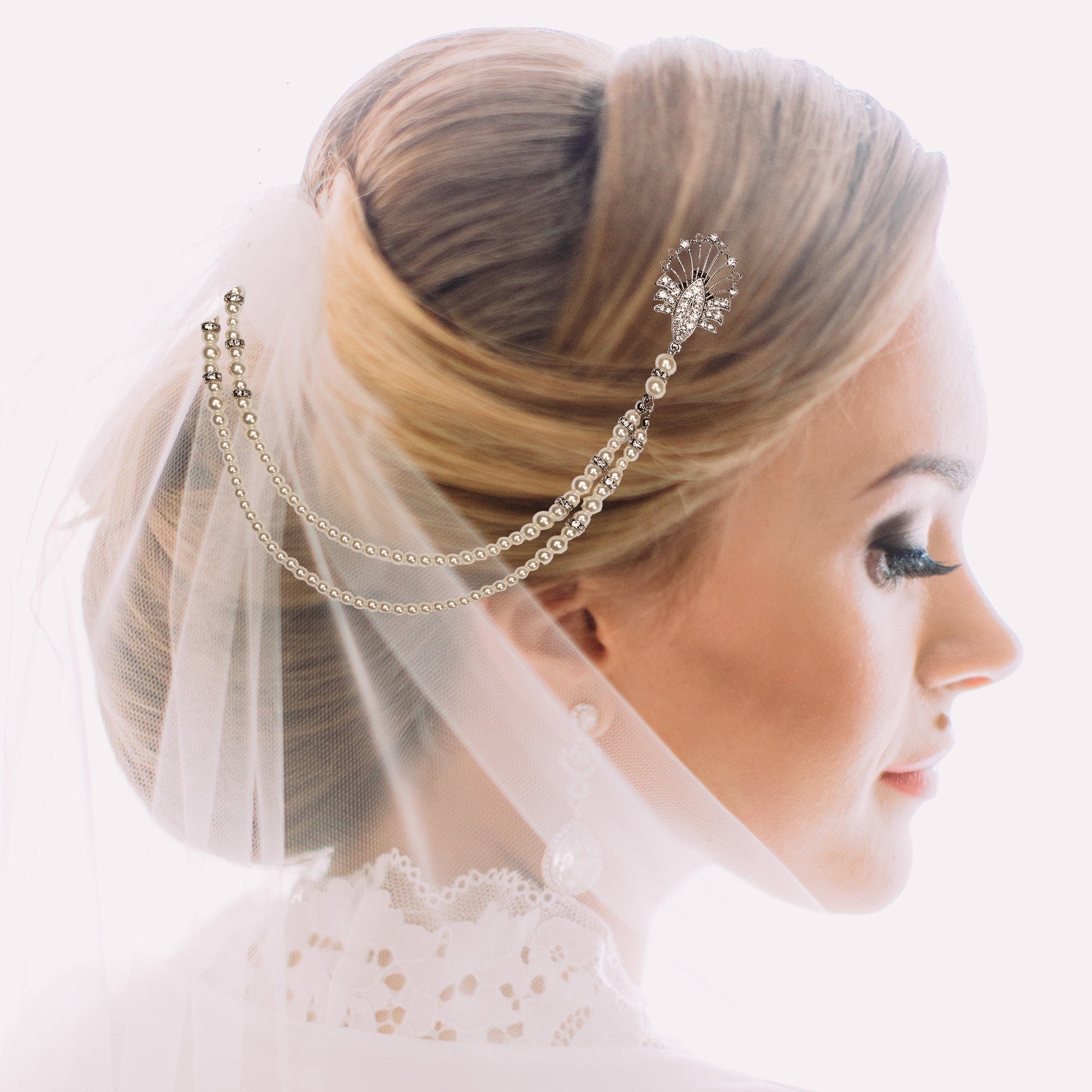 1920s Pearl Vintage Bridal Hair Chain Lovett & Co