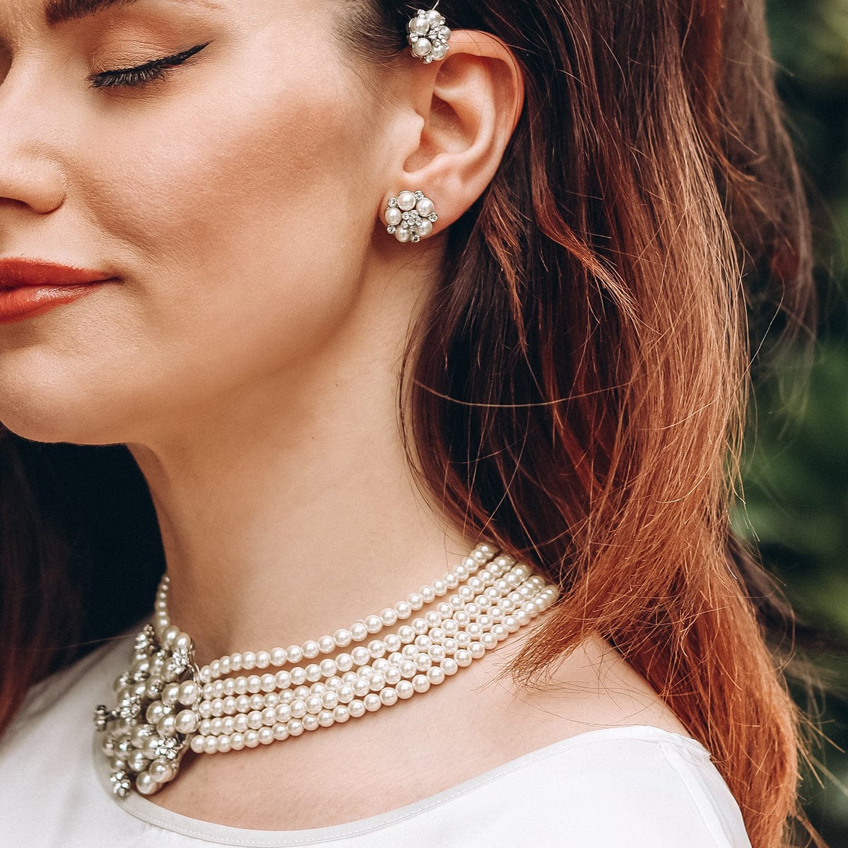 Audrey Hepburn Pearl & Diamante Studs Lovett & Co