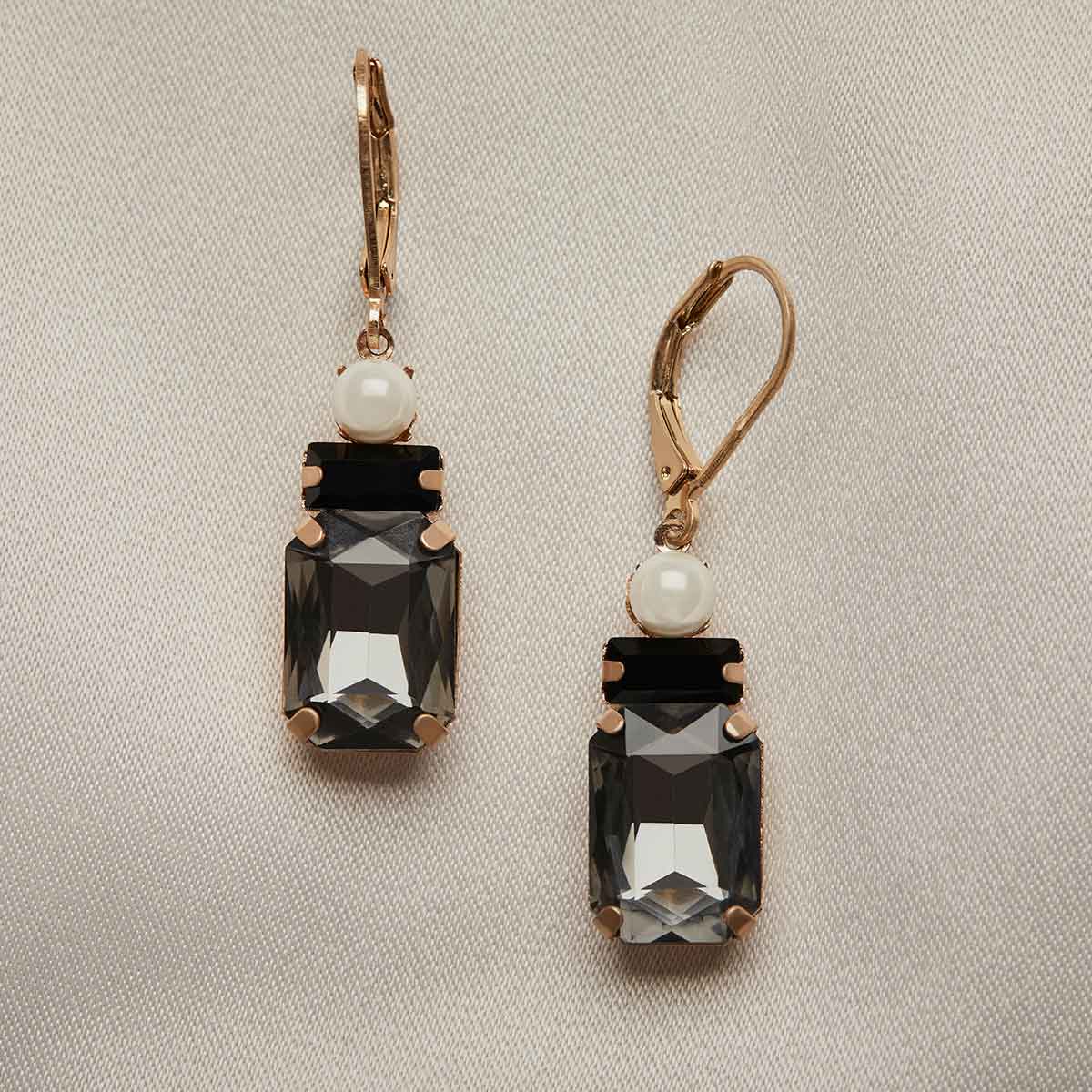 Black Stone & Pearl Dangle Earrings Lovett & Co