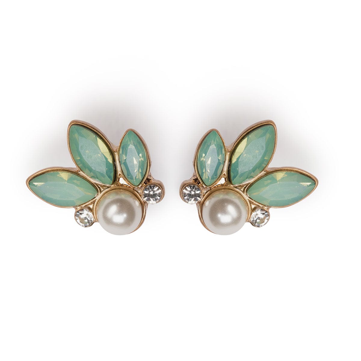 Green Opal Stone Leaf & Pearl Earrings Lovett & Co