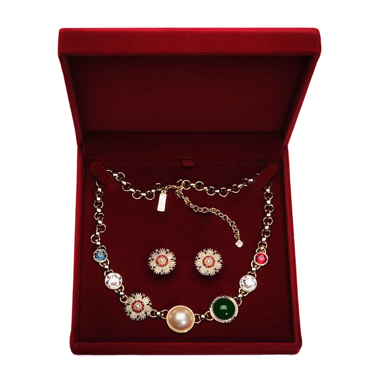 Cordelia Mix Stone and Swarovski ®Crystal Necklace and Starburst Earring with FREE gift Box