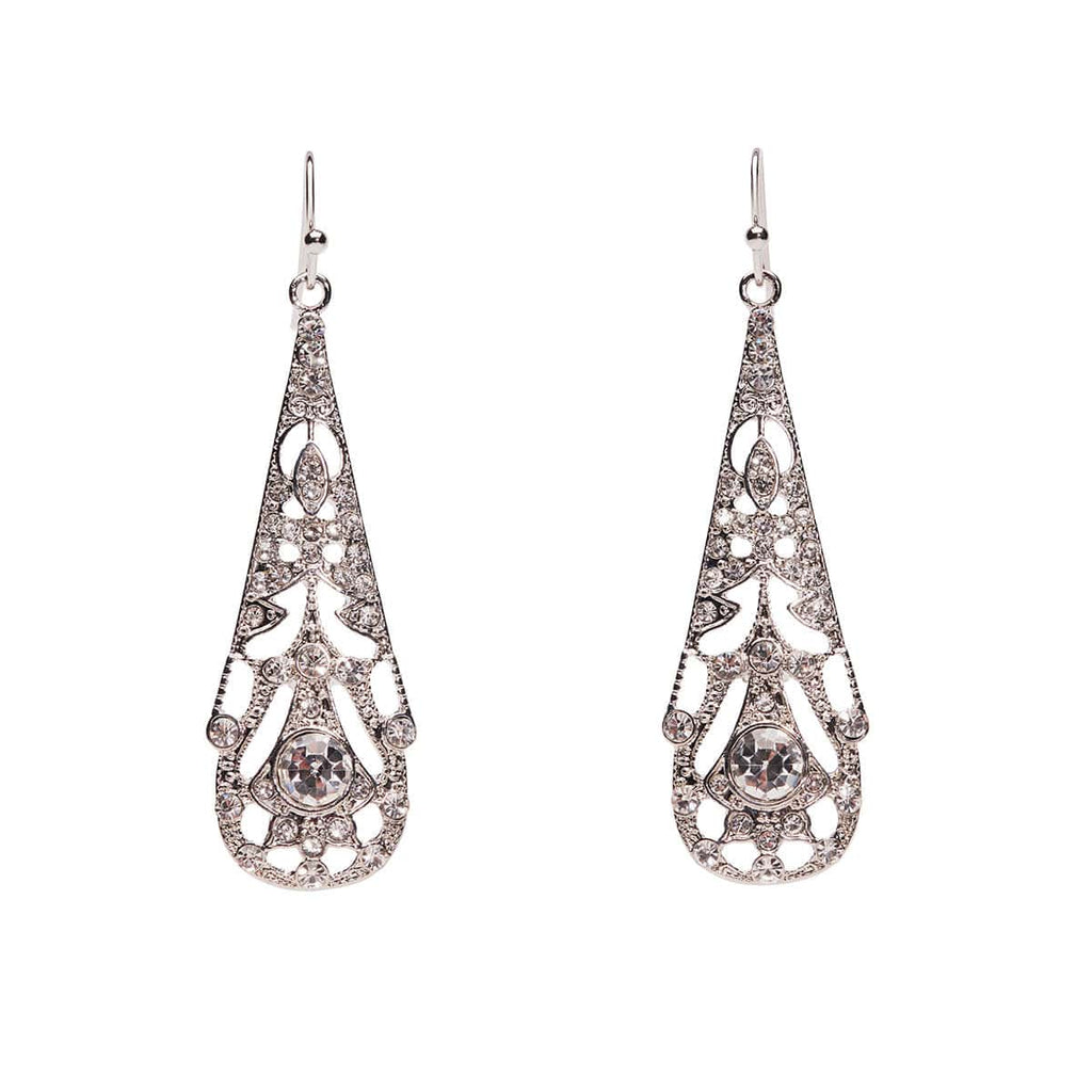 Art Deco Filigree Crystal and diamante drop earrings by Lovett and Co