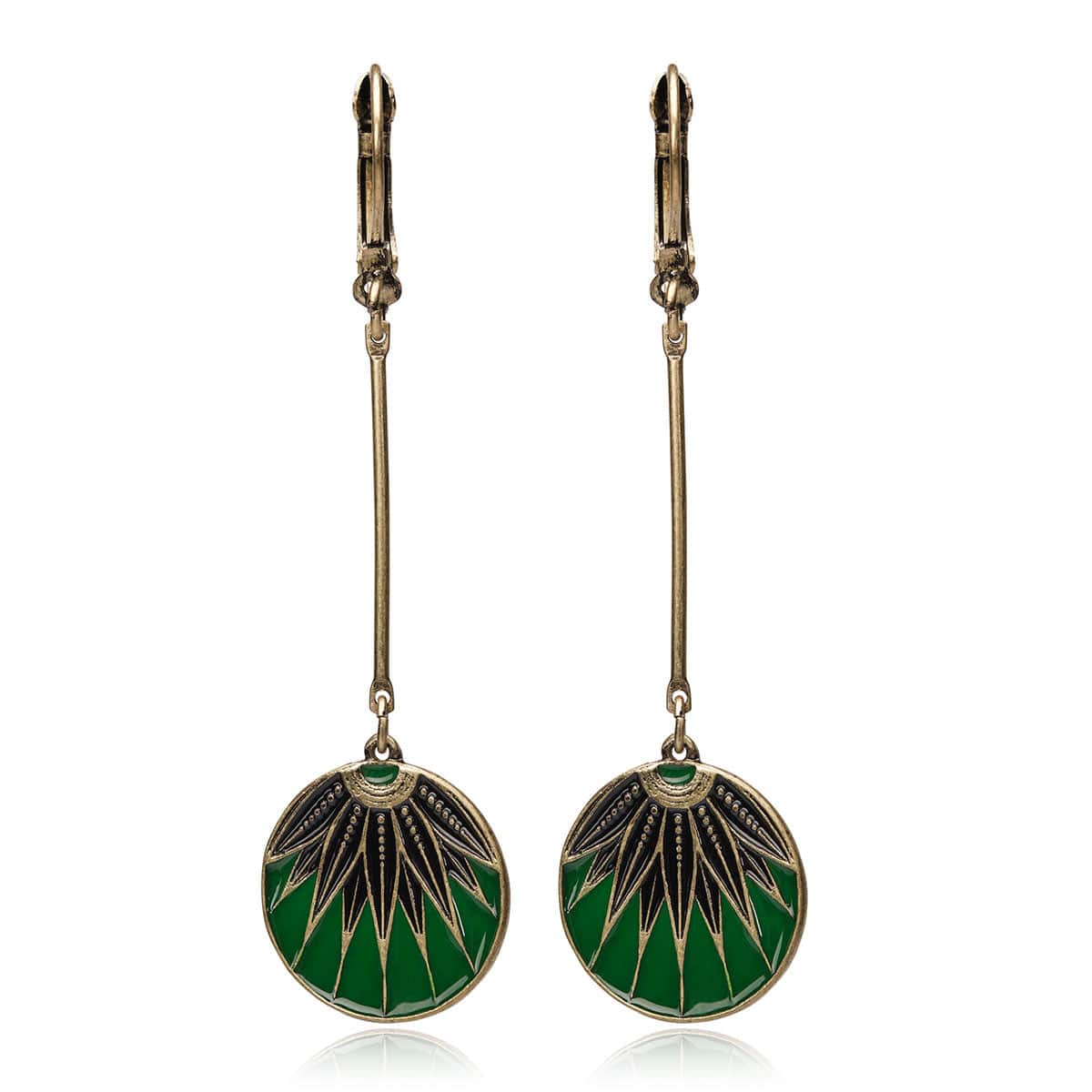 Green Art Deco Disc Drop Earrings Lovett Co Lovett Co