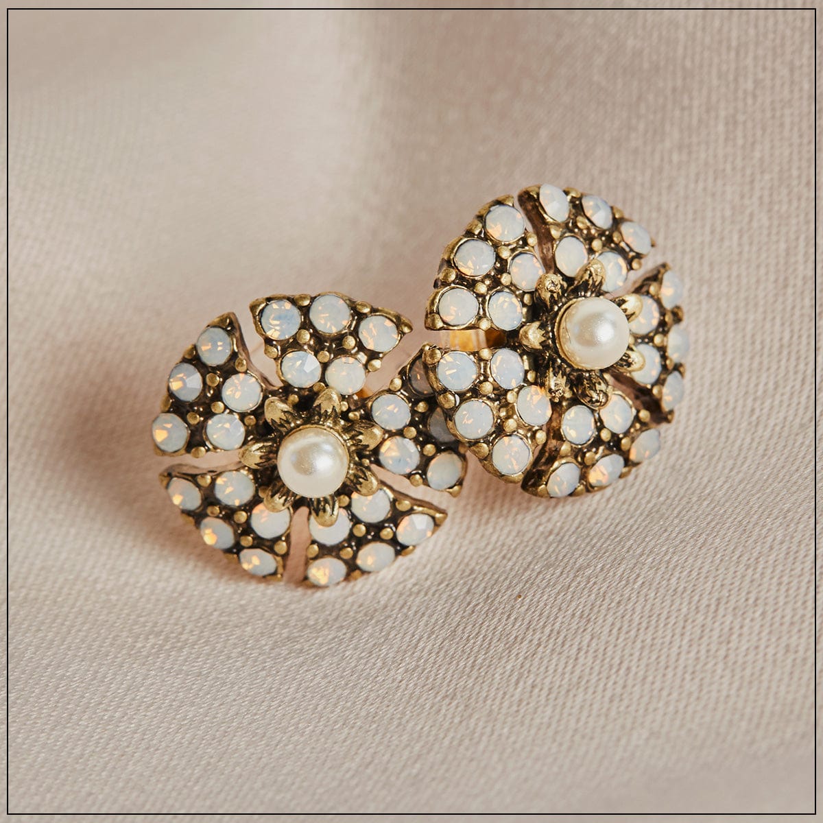 Miriam Haskell Inspired Vintage Pearl & Crystal Studs Lovett & Co