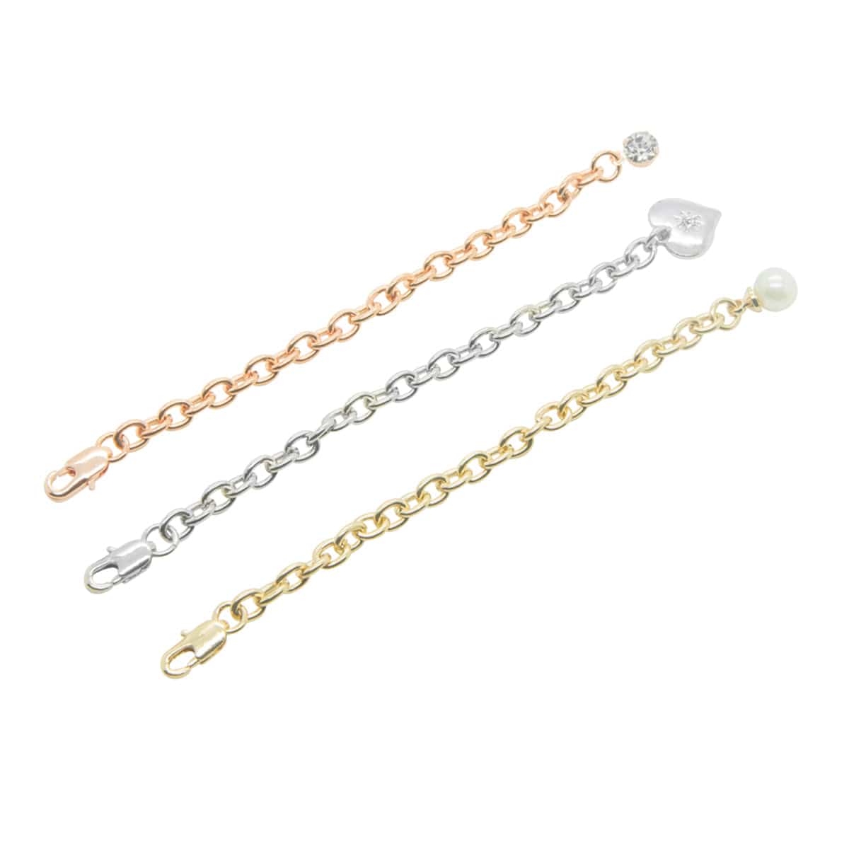 Picture of Multipack of extender chains in three different Titles gold,silver and rose gold for necklaces and bracelets