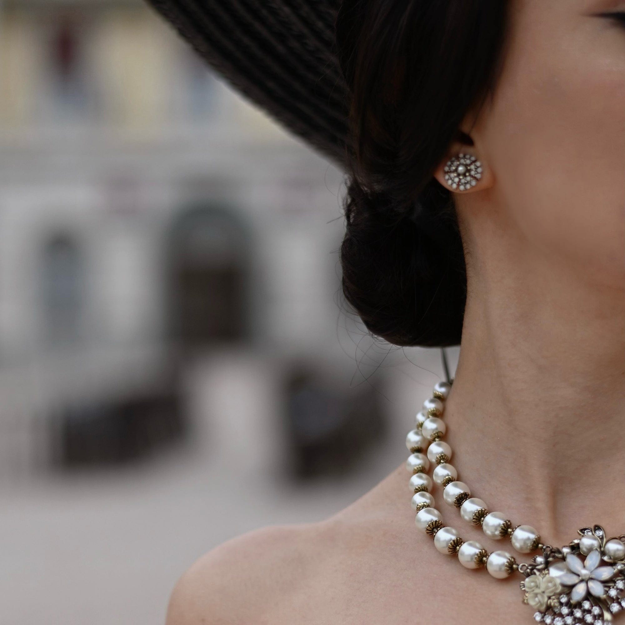 Miriam Haskell Inspired Vintage Pearl & Crystal Studs  Lovett & Co