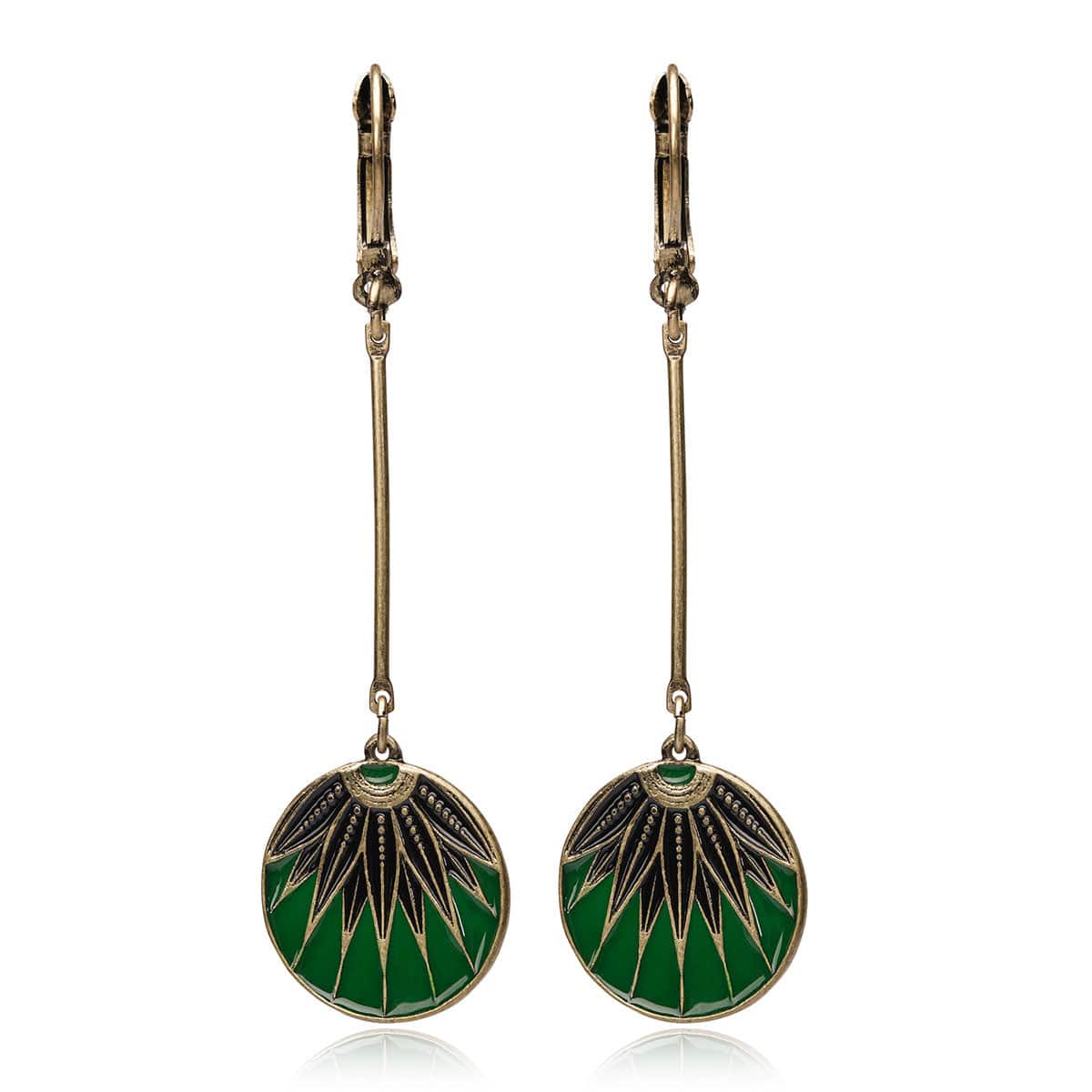Emerald Enamel Art Deco Disc Earrings and Necklace Set  Lovett & Co