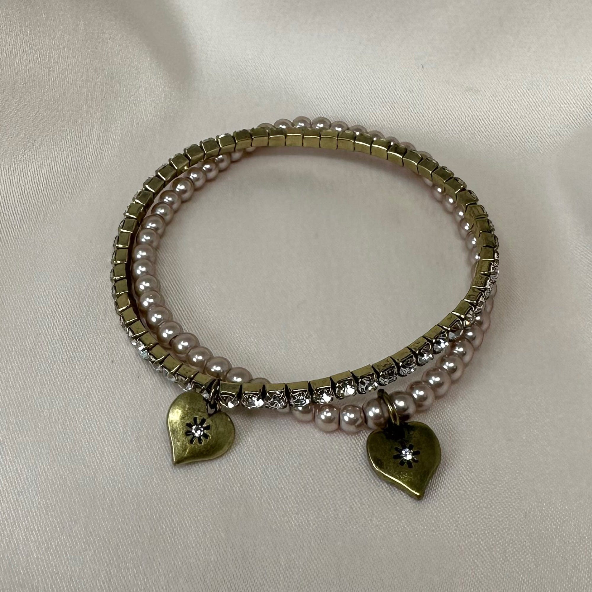 Pearl Diamante Bracelet Duo