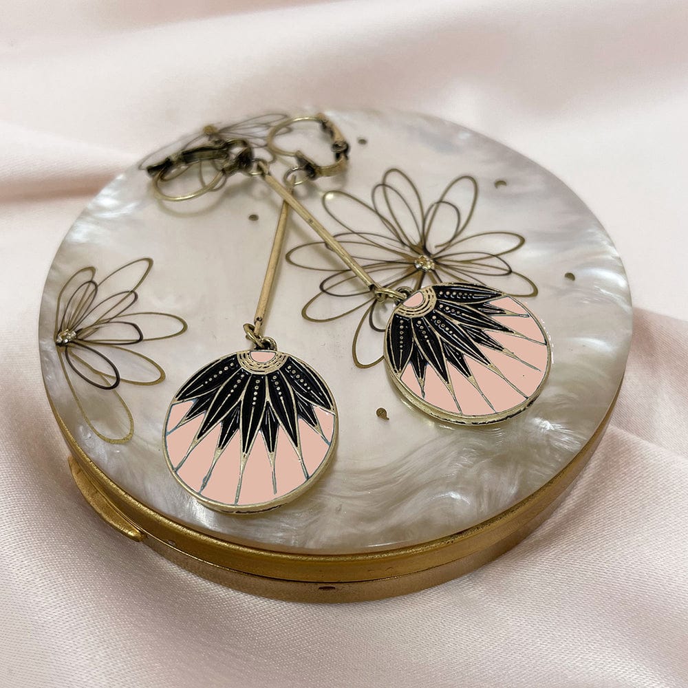 Disc Drop Earrings: Vintage Art Deco Style Pink Disc Drop Earrings