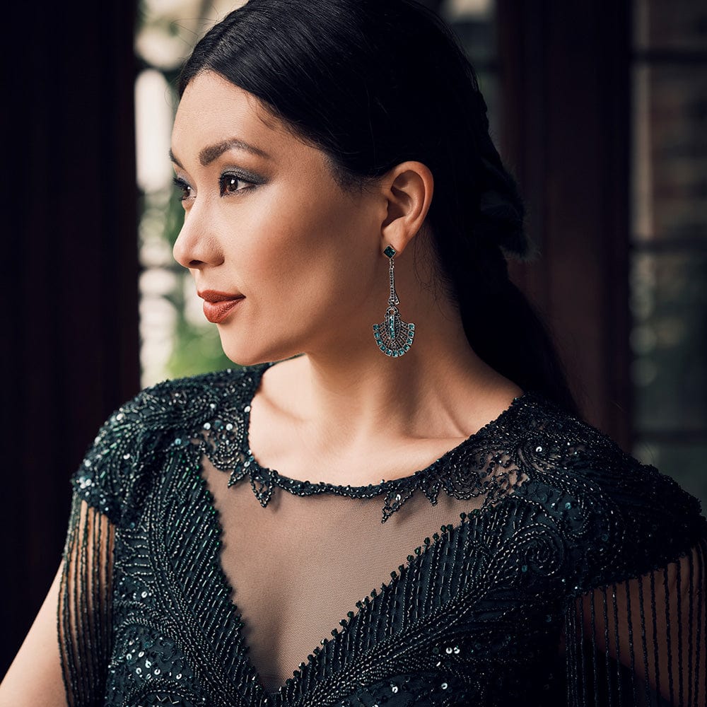 Great Gatsby Style Green Crystal Long Drop Earrings  Lovett & Co
