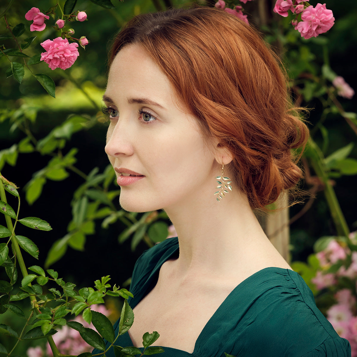 William Morris Inspired Gold Leaf Drop Earrings by Lovett & Co