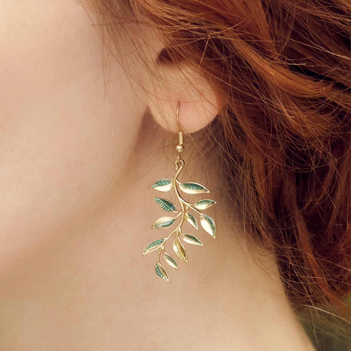William Morris Inspired Gold Leaf Drop Earrings by Lovett & Co