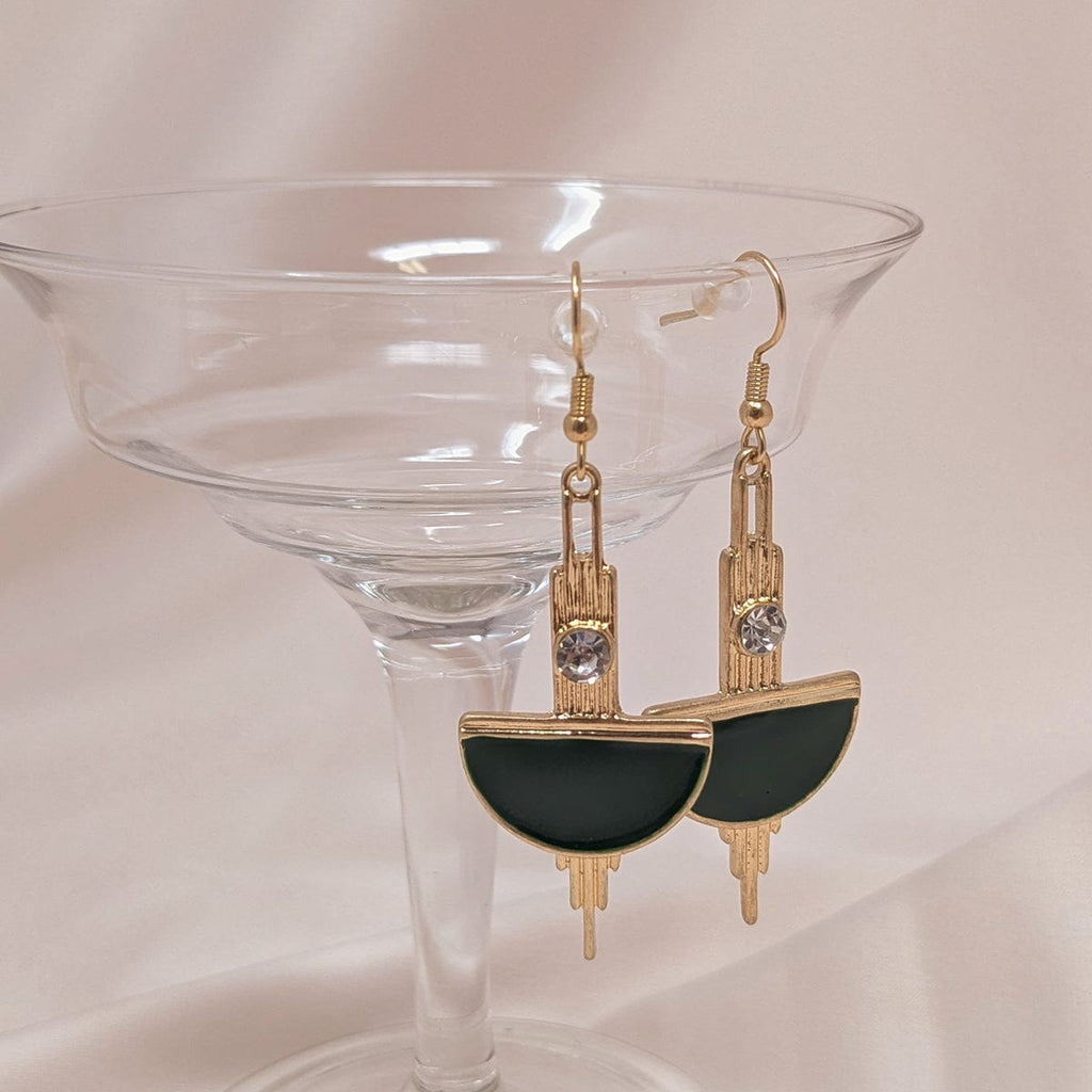 Black And Gold Art Deco Earrings : 1920s Style Long Drop Earrings