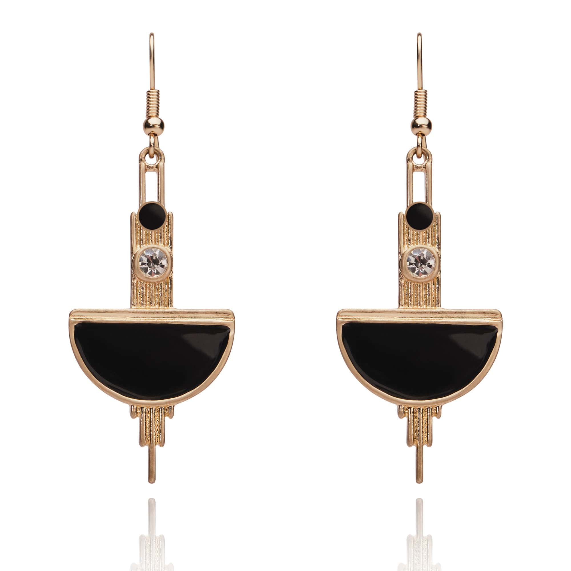 Black & Gold Art Deco Long Earrings  Lovett & Co