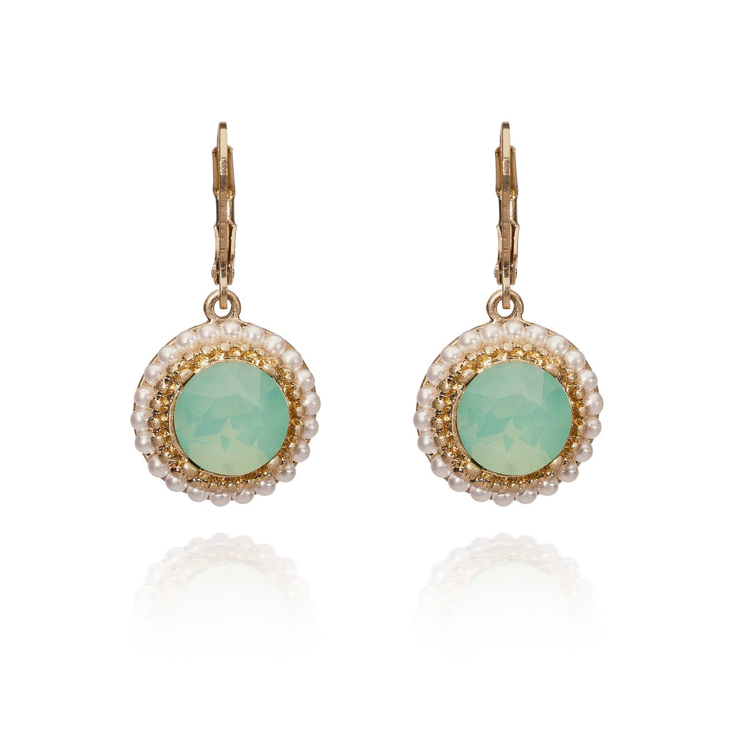 Regency Pacific Opal Green drop earrings with pearl suround