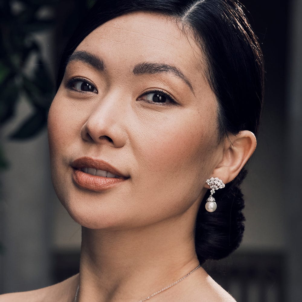 Cubic Zurconia Bridal pearl drop earrings  Lovett & Co