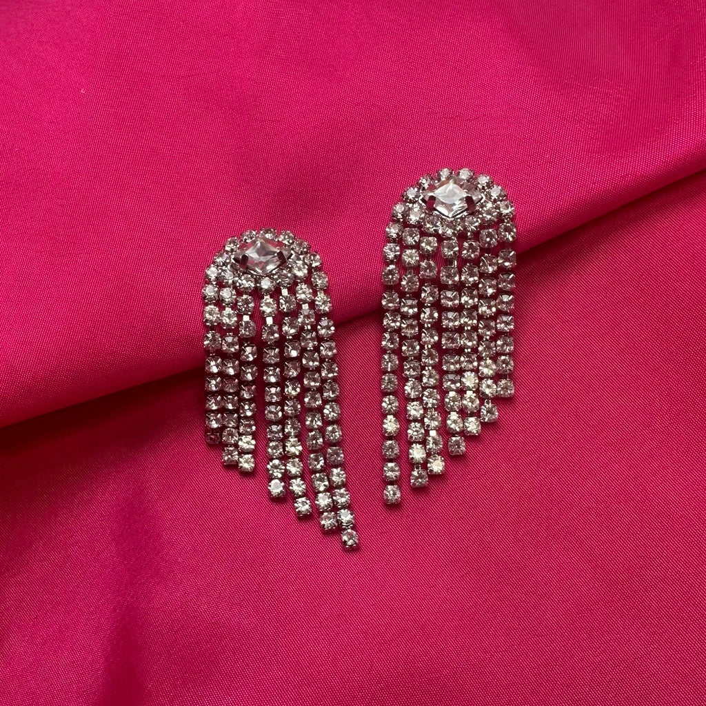 Marilyn Style Crystal Earrings: Long Drop Clip On Earrings