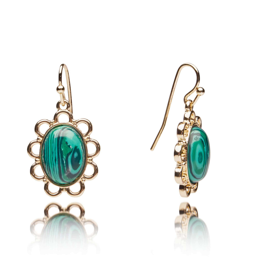 Peacock Green Drop Earrings: Ornate Regency Earrings