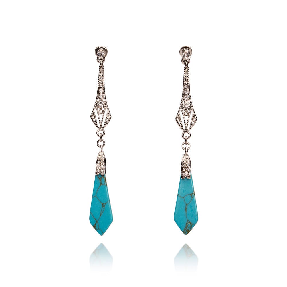 Victorian Style Turquoise and Silver Long Drop Earrings