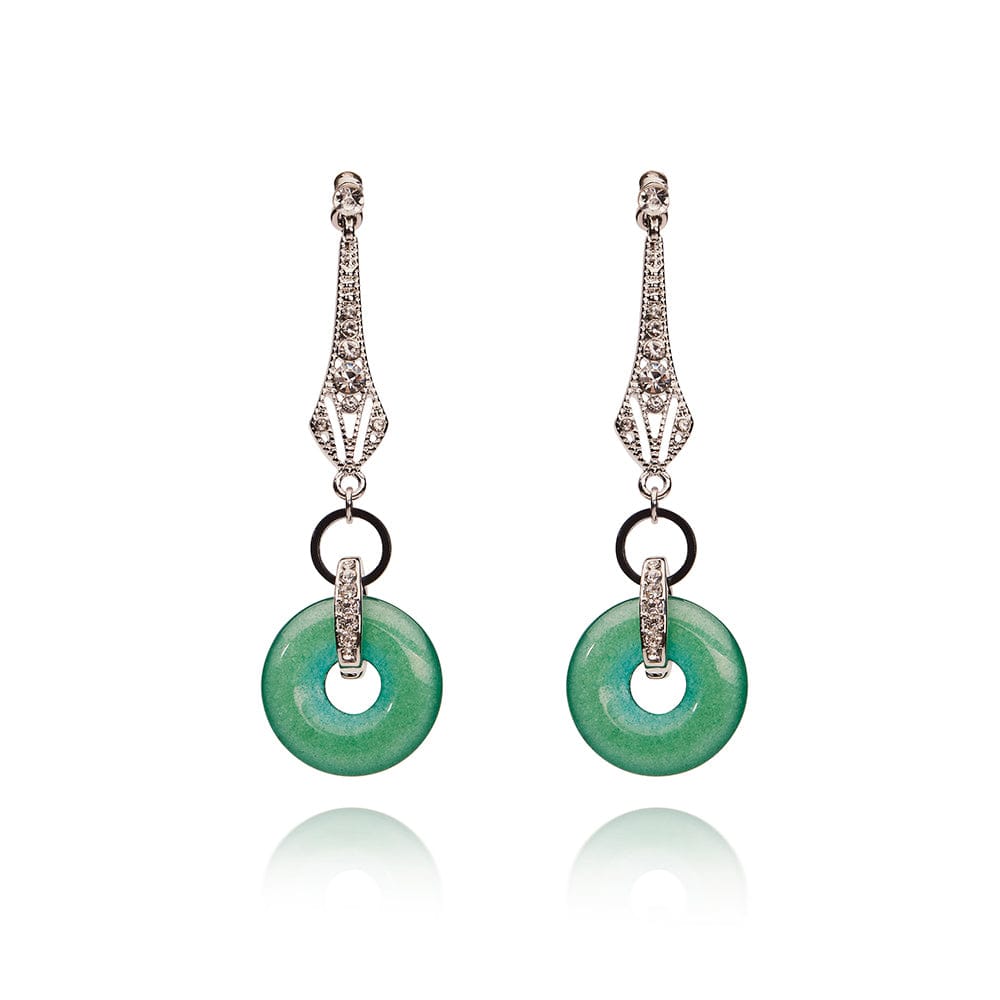 Art Deco 1920s style Green Jade Long Drop earrings